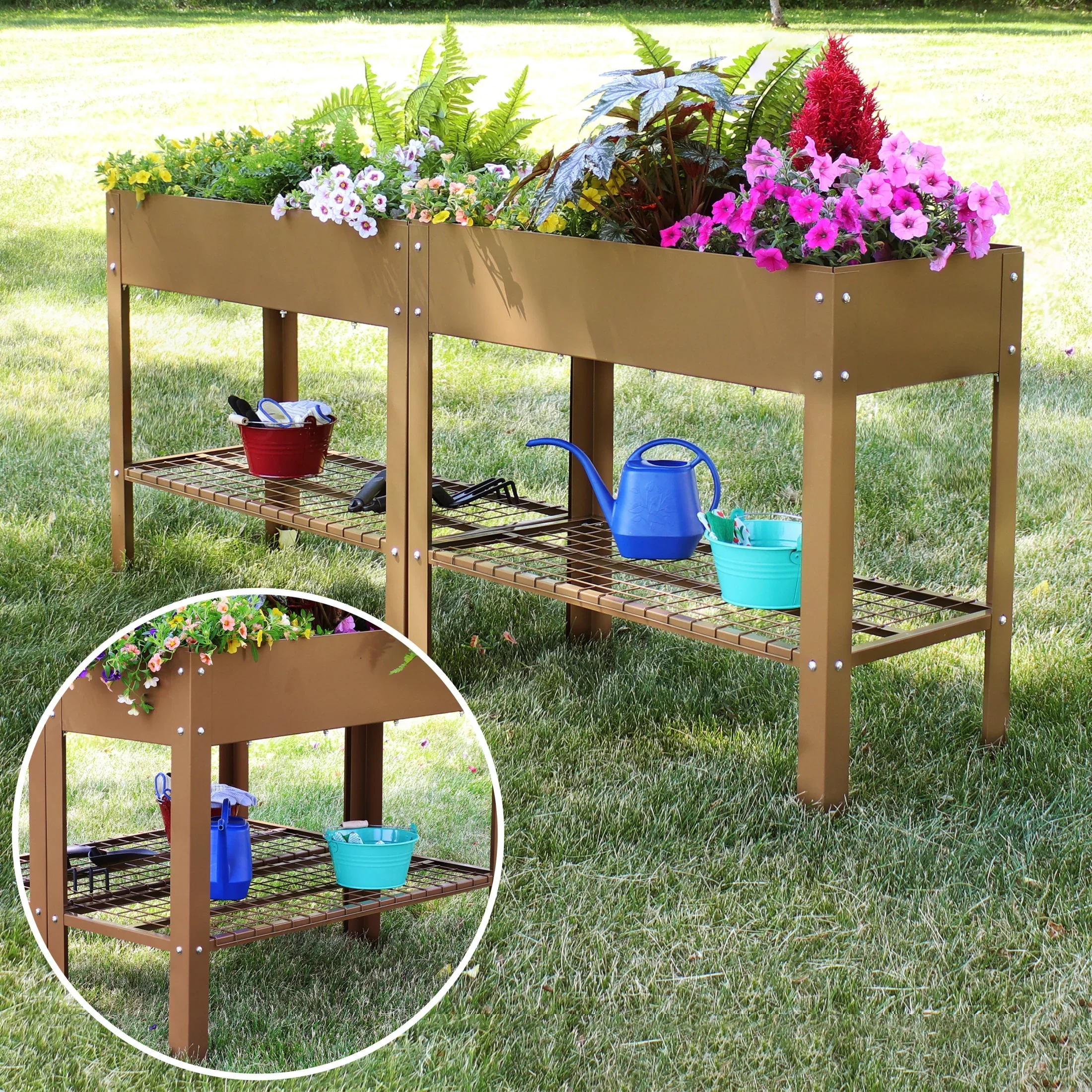 Sunnydaze 35.75 x 16 x 31.75 Black Galvanized Steel Raised Garden Bed, Set of 2