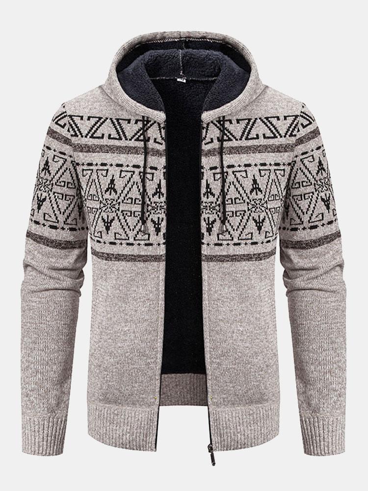 Pull à capuche zippé à motif géométrique aztèque