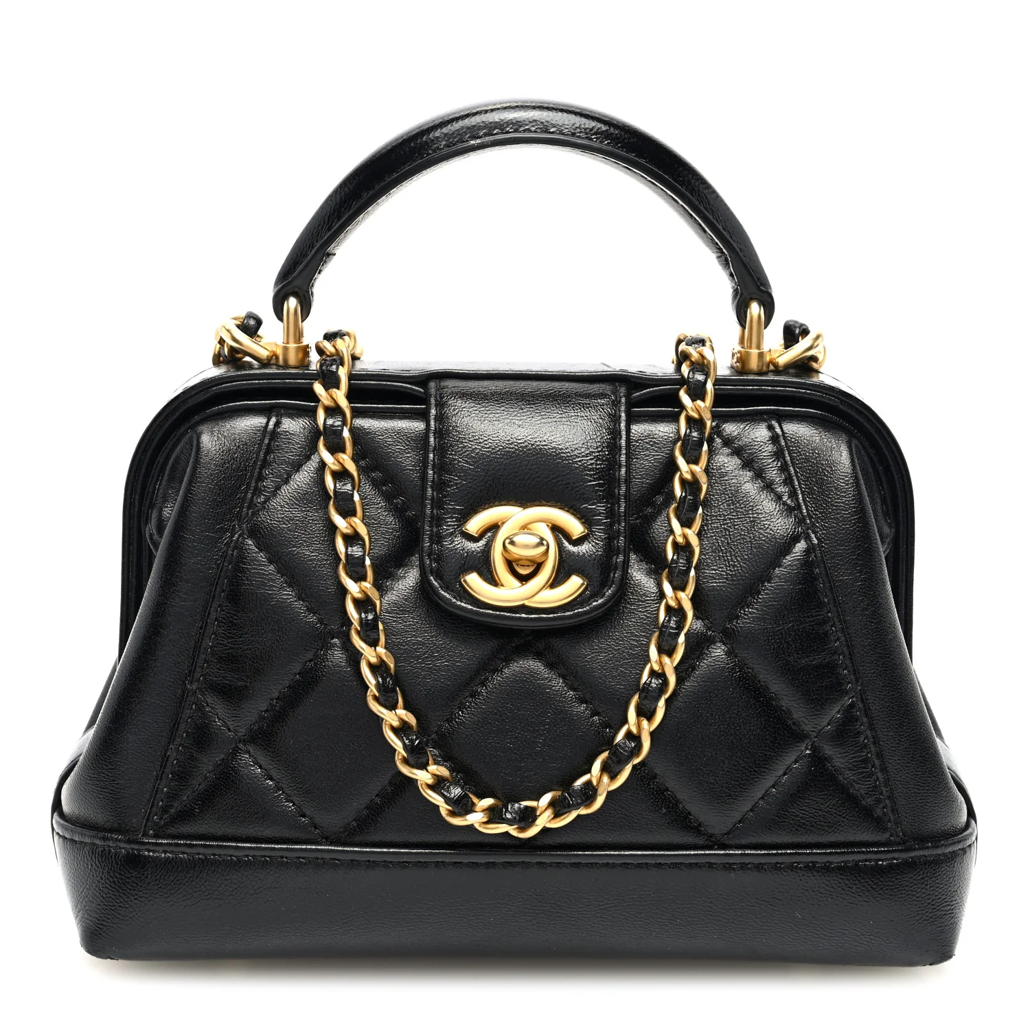 Shiny Lambskin Quilted Mini Cocodoc Top Handle Bag Black