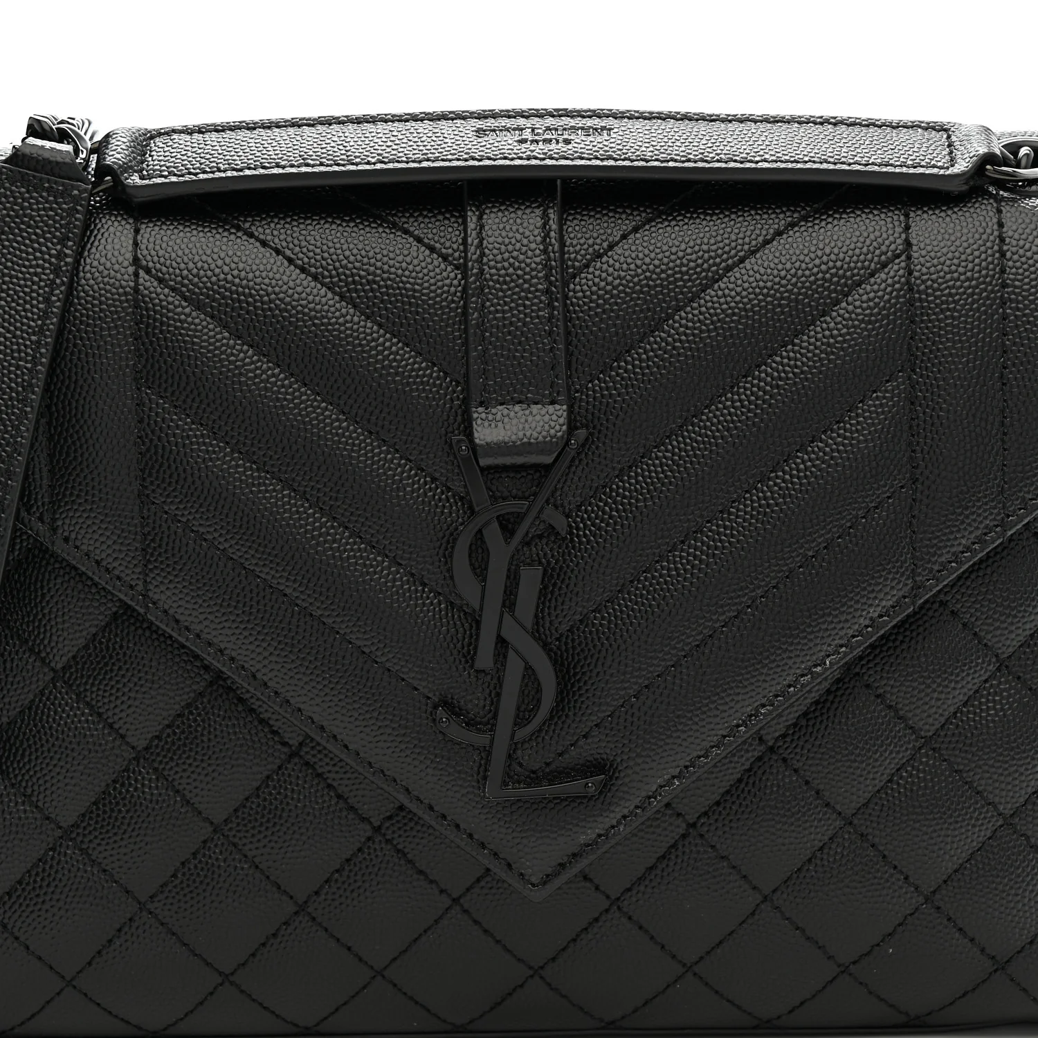Grain De Poudre Textured Mixed Matelasse Triquilt Medium Monogram Monochrome Satchel Black