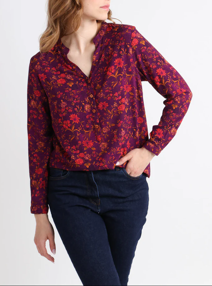 Blouse femme en viscose chaude floral violine
