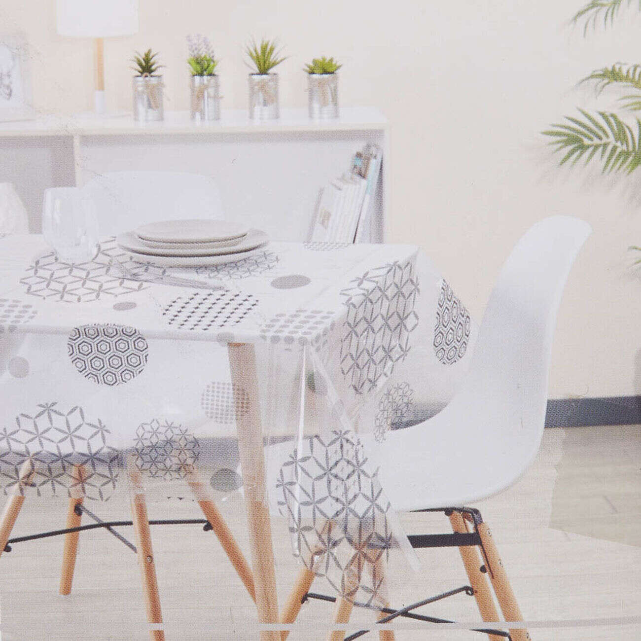 Nappe rectangulaire transparente motif graphique noir