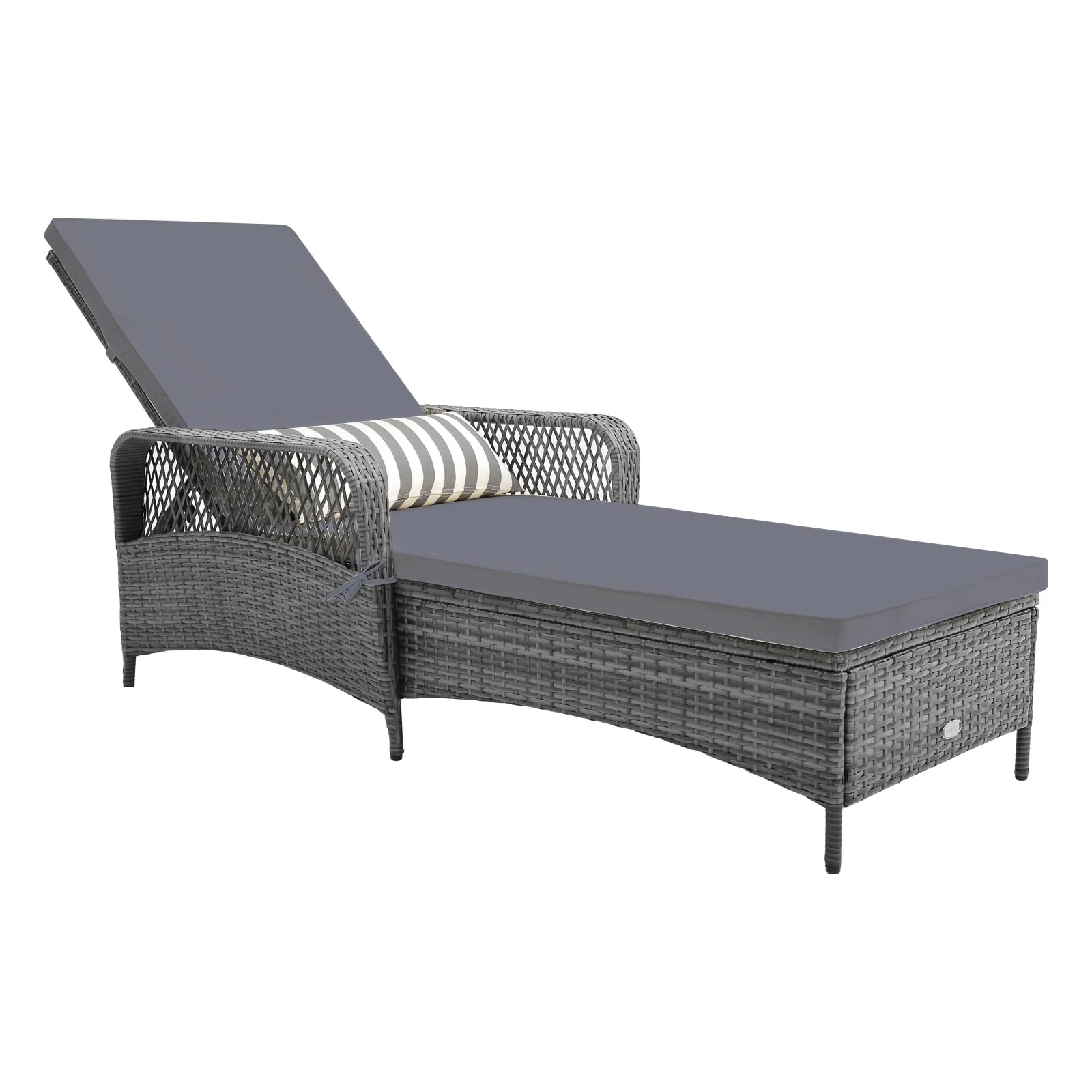 Tangkula Wicker Chaise Lounge Outdoor 6-Gear Adjustable Backrest, Thick Padded Cushion & Removable Lumbar Pillow