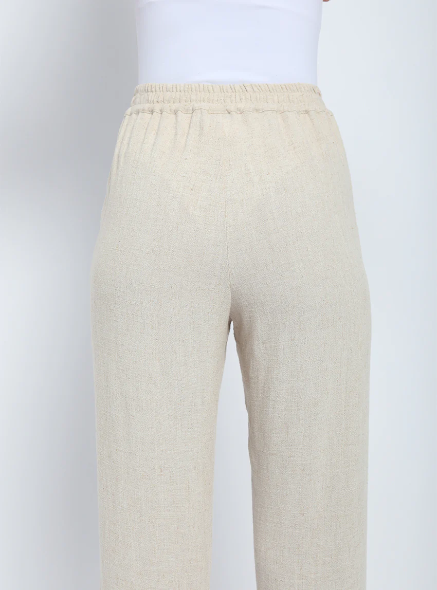 Pantalon fluide beige naturel en lin