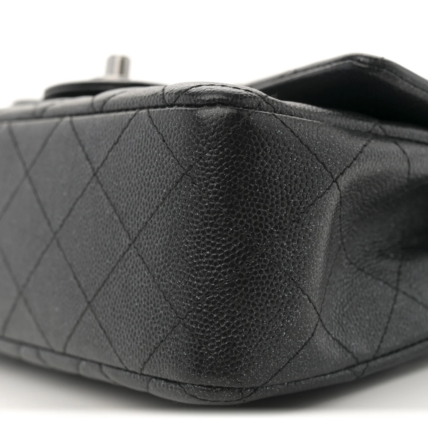 Iridescent Caviar Quilted Mini Rectangular Flap Black
