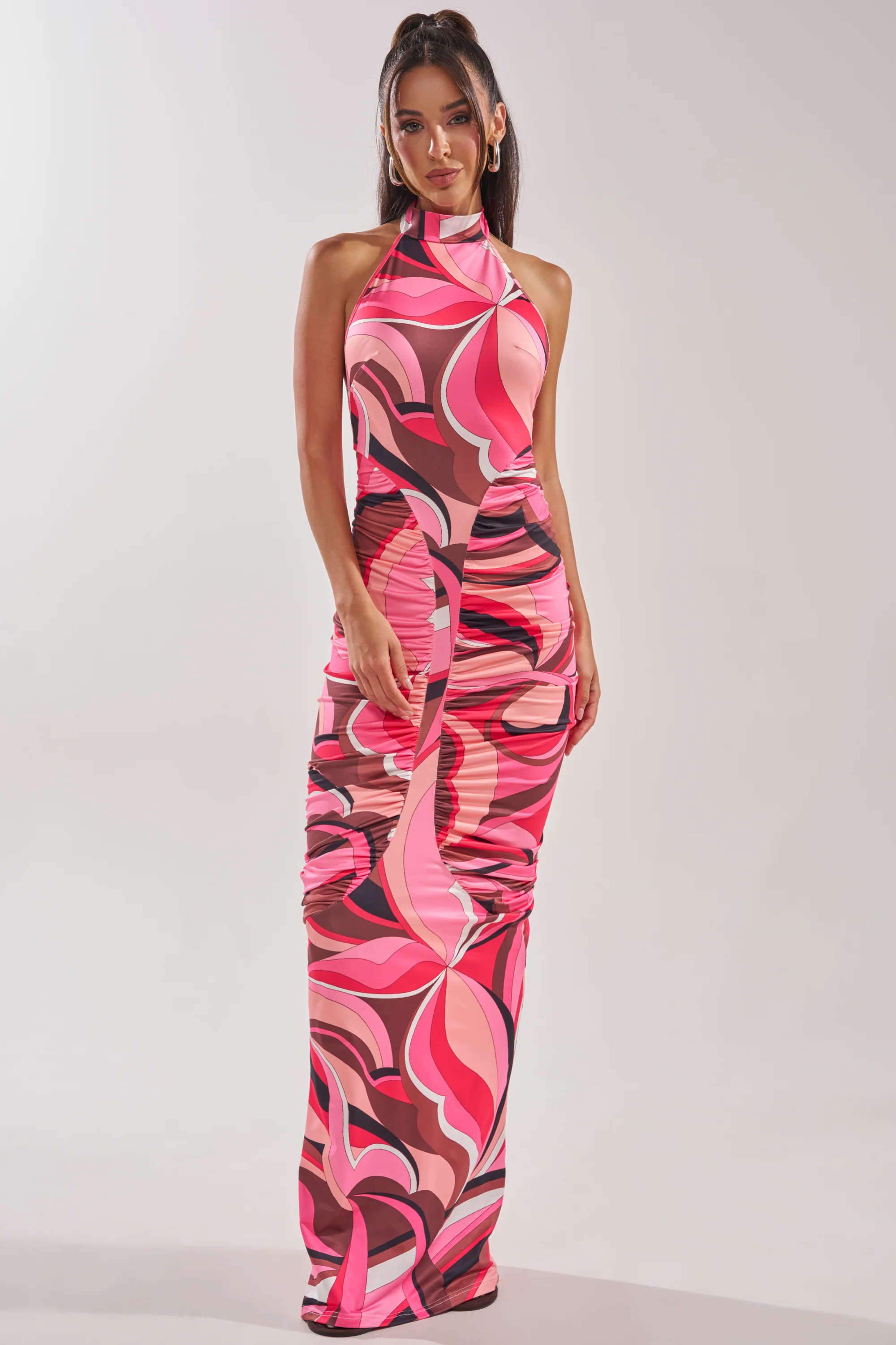 PERFECTLY EXTRA HIGH NECK PRINTED MAXI DRESS - Akira Store