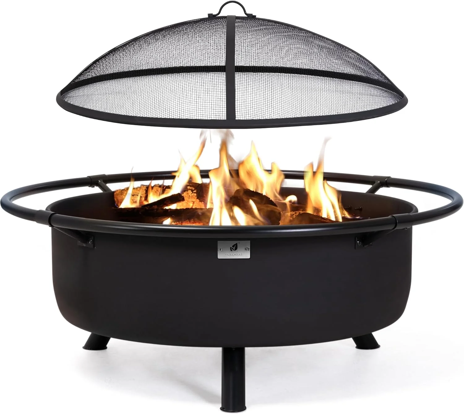 42” Patio Fire Pit Wood Burning with Mesh Spark Screen, Bonfire Outdoor firepit with Fireplace Poker, Black