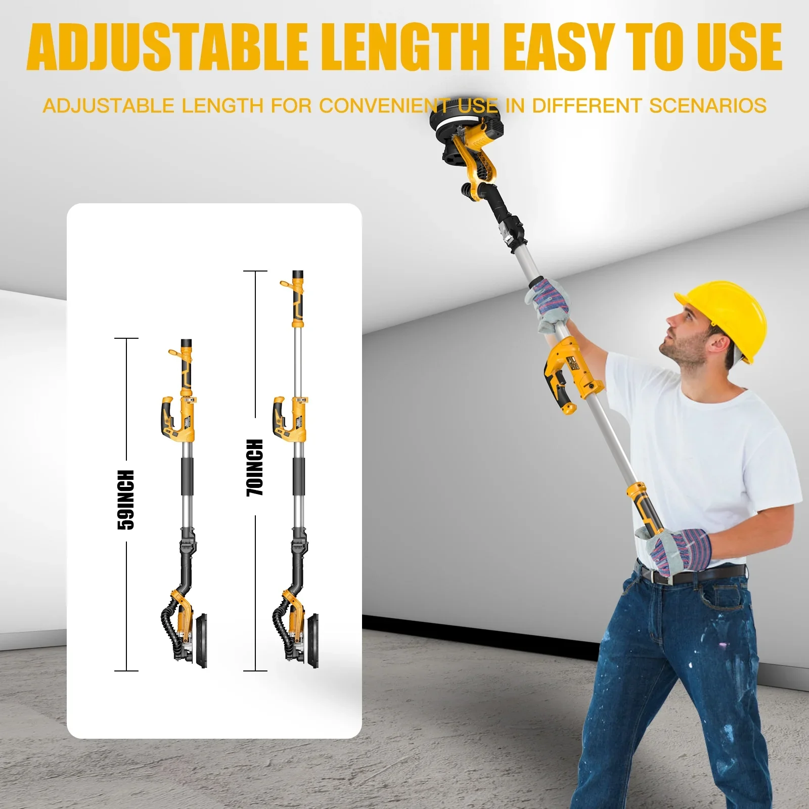 ZHJAN 880W Electric Drywall Sander with Vacuum, 5-Speed 2100RPM & LED, Adjustable Handle w/12 Sanding Discs & Dust Bag (59)