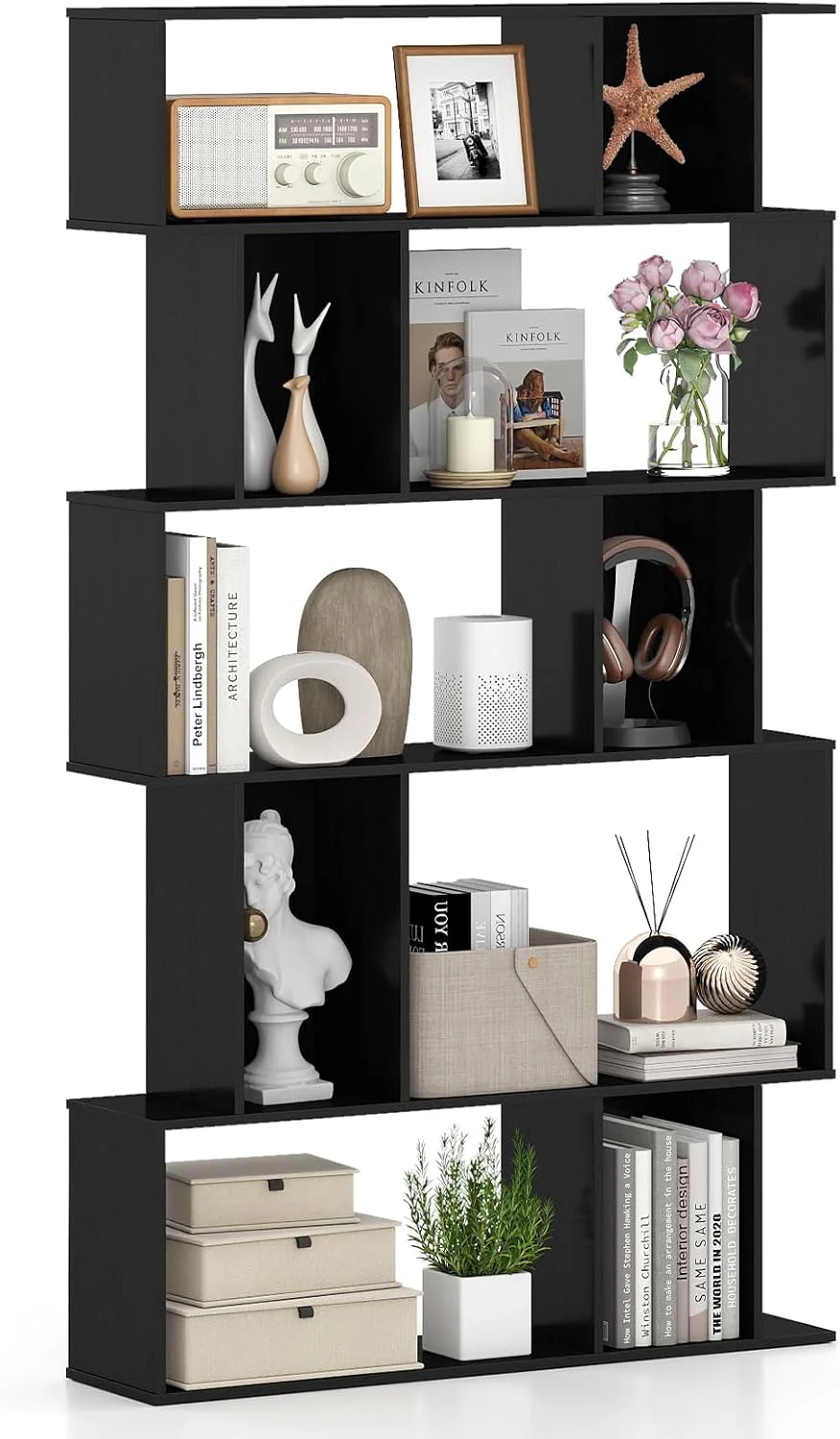 Tangkula Geometric Bookshelf 5-Tier Bookcase with Open Shelves and Closed-back Cubes