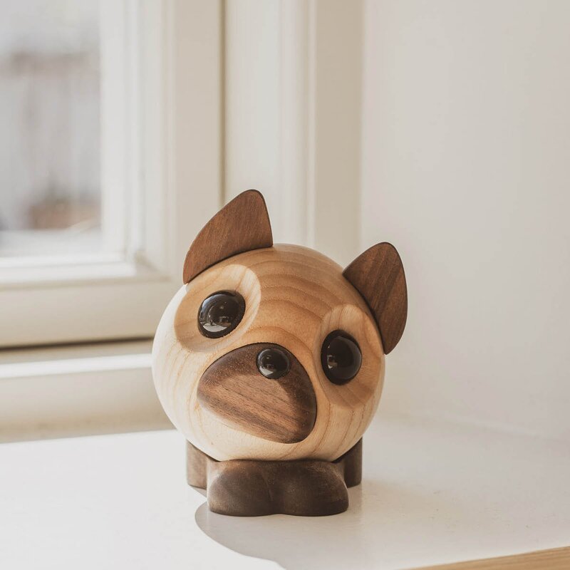 Benny fransk bulldog trefigur 10 cm ask/valnøtt