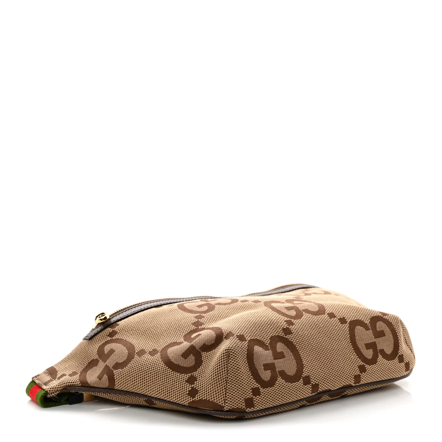 Monogram Jumbo GG Textured Dollar Calfskin Web Belt Bag Camel Ebony New Acero