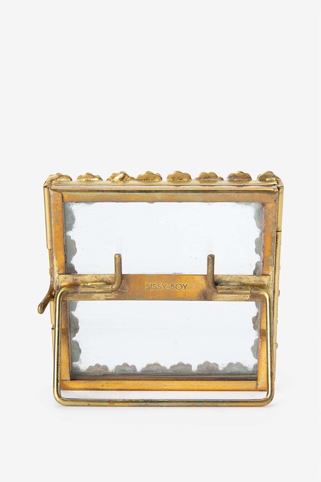 Goudkleurig fotolijstje dubbelglas staand met madeliefjes (8x8 cm)