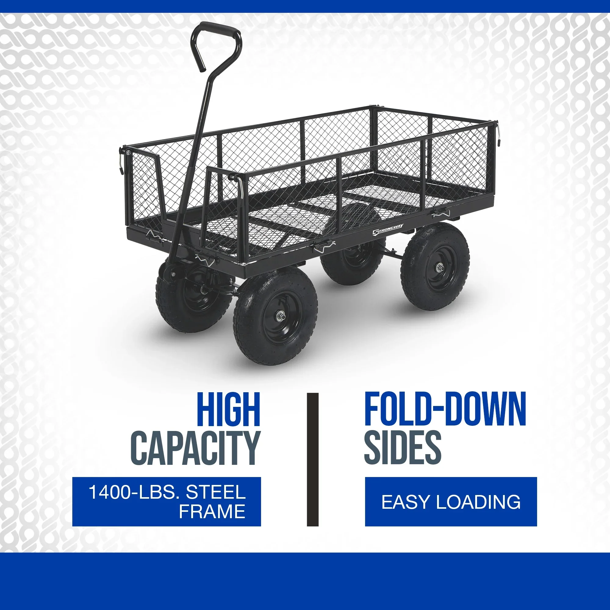 Strongway Garden Wagon, Side Panels Fold or Detach, 1400-Lb. Capacity, 50in. x 24in. x 26in.