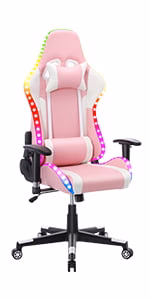 Gaming Chair with Speakers Video and RGB LED Lights, Pink PU Leather Ergonomic Racing Office Chair(Blue) Image 8