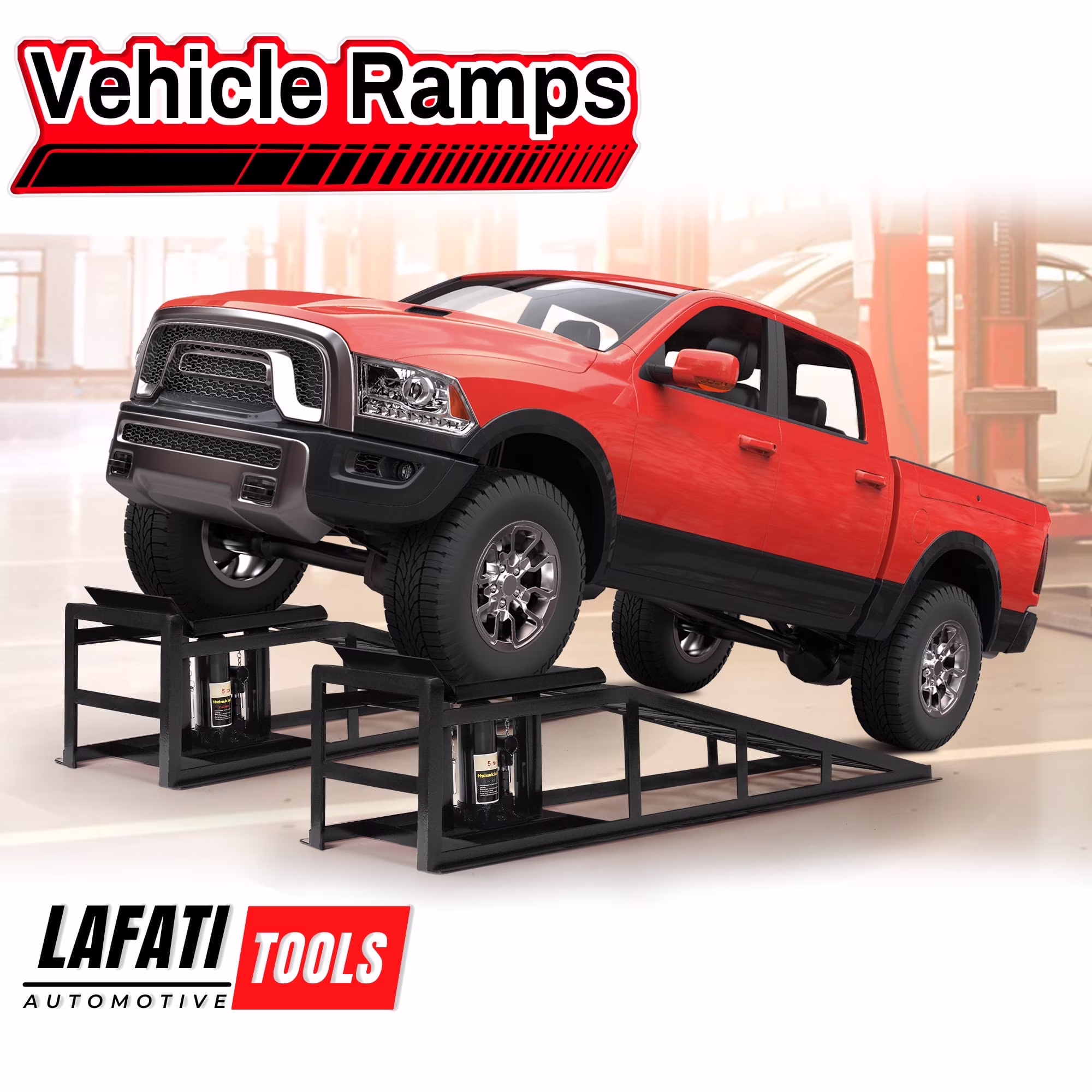 2-Pack Hydraulic Car Ramps: Heavy-Duty Vehicle Ramps with 5T / 10000lbs Jack Load Capacity, Portable Design for Effortless Oil Changes and Car Lifts(Red) - Image 9