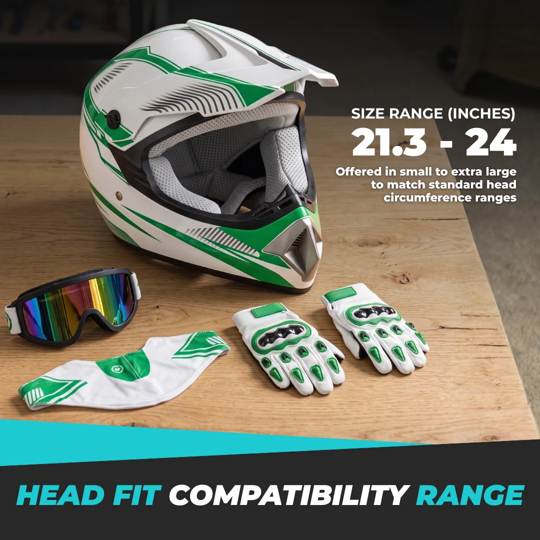Zintegrowany kask motocrossowy z goglami i rękawiczkami. Sprzęt do jazdy na rowerze górskim i motocyklu. Kask motocrossowy z goglami i rękawicami. Sprzęt do jazdy na rowerze górskim i motocyklu.