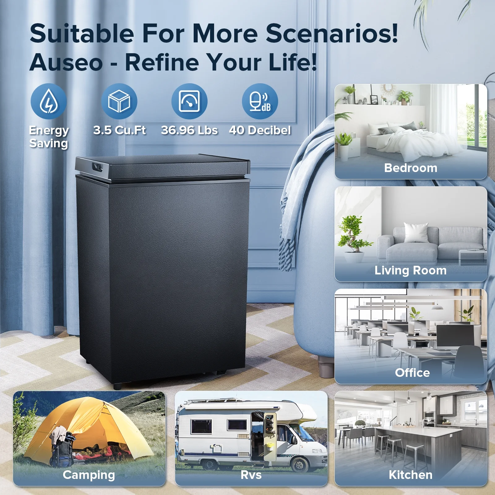 Mini Freezer Chest 3.5 cu ft, Black Deep Freezer Side Handle, Compact Freezer with 7 Gear Adjustable Temperature, Removable Storage Basket*2, Energy Saving(Black) - Image 9