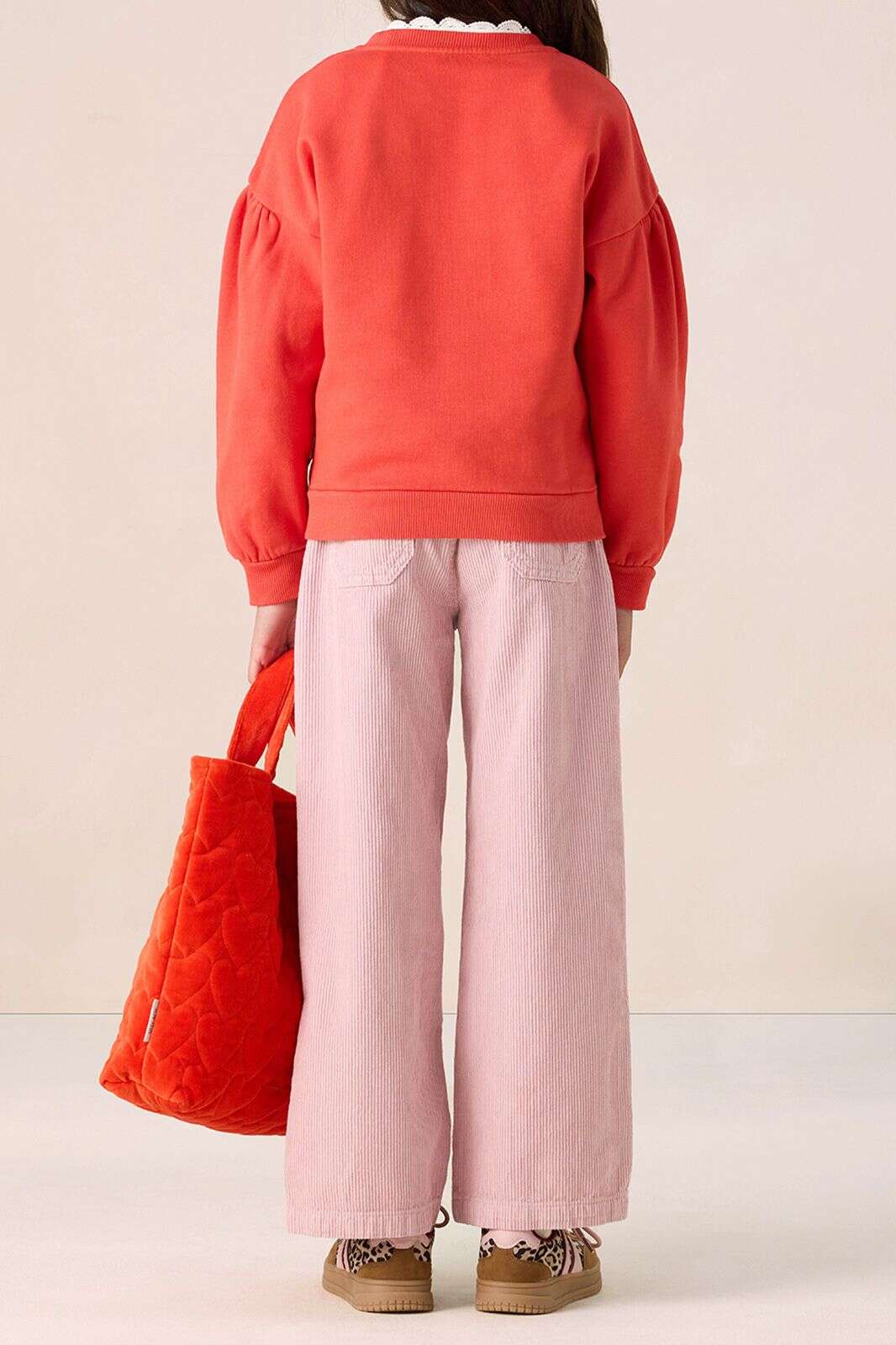 Roze high waist straight leg corduroy broek