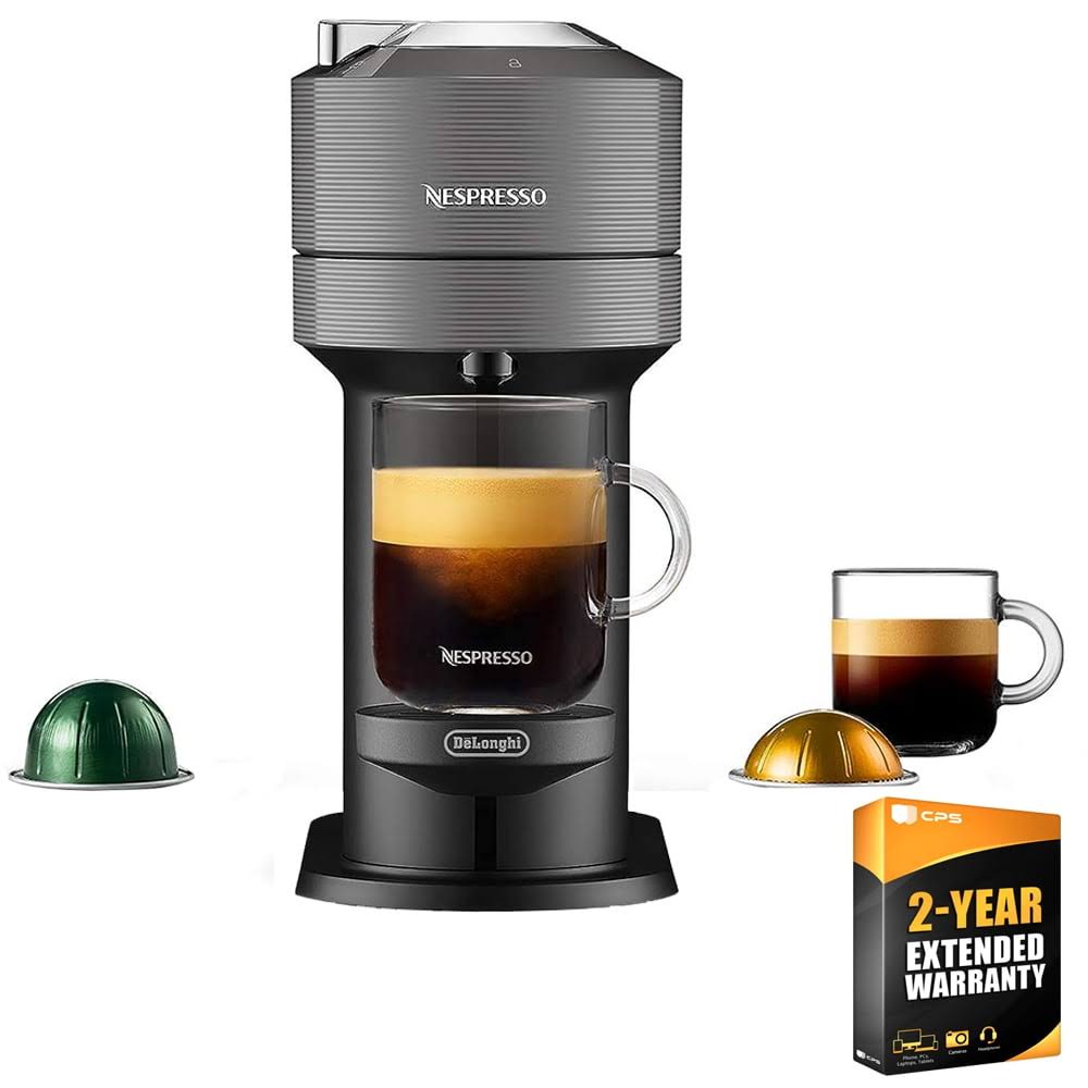 Nespresso Vertuo Next Espresso and Coffee Maker by Delonghi, Dark Grey (Renewed) Bundle with 2 Year Enhanced Protection Pack