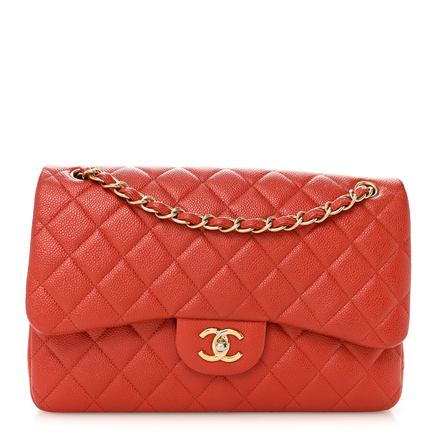 Pearly Caviar Quilted Jumbo Double Flap Orange