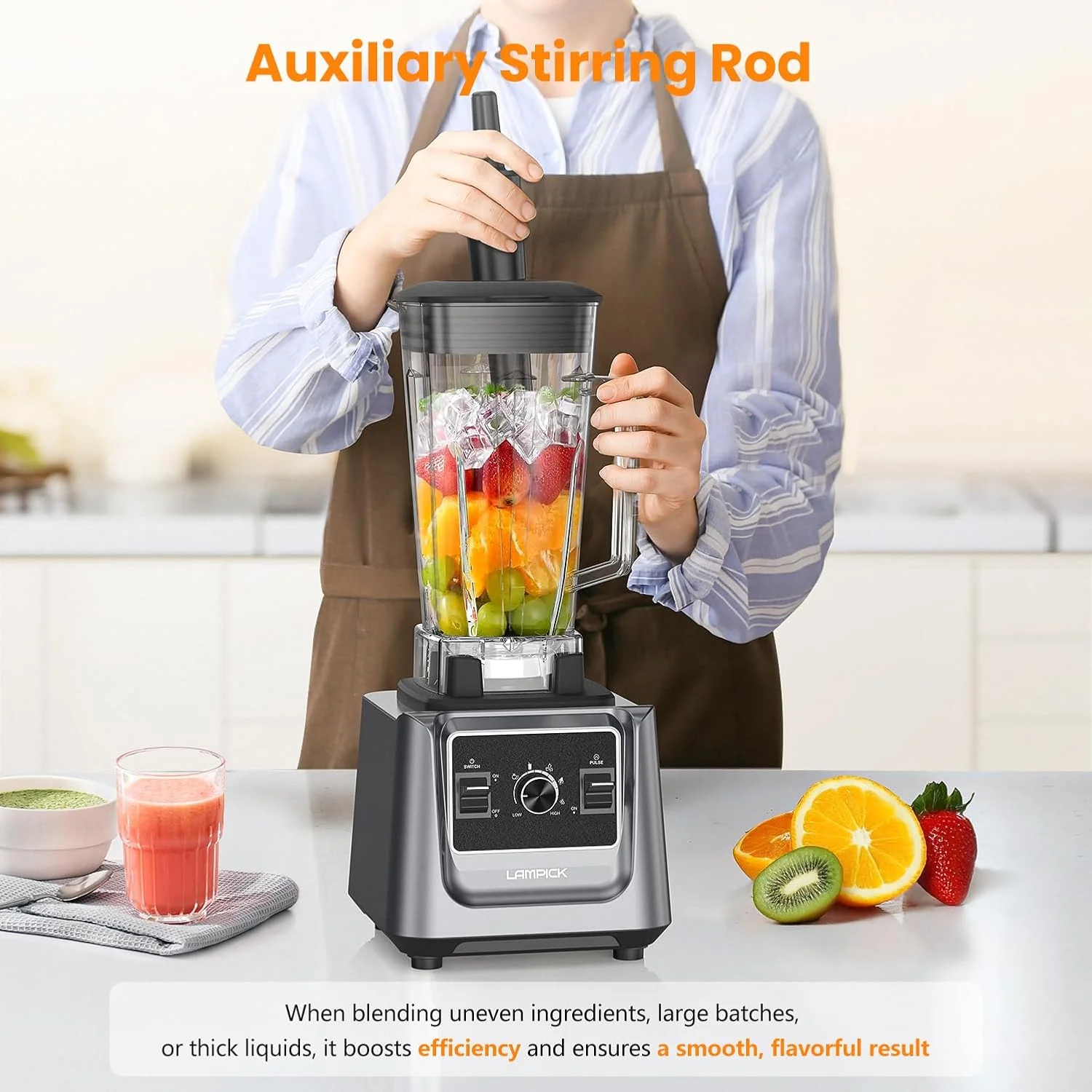 Blender de cuisine, blender 2000 W pour smoothies, 35 000 tr/min, blender professionnel haute vitesse avec pichet de 2 litres et gobelet de 800 ml pour milkshakes, glace pilée et fruits congelés.