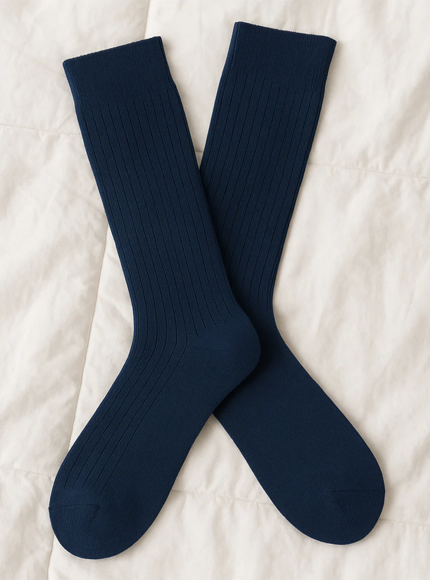 Chaussettes hautes énergétiques en coton bleu marine
