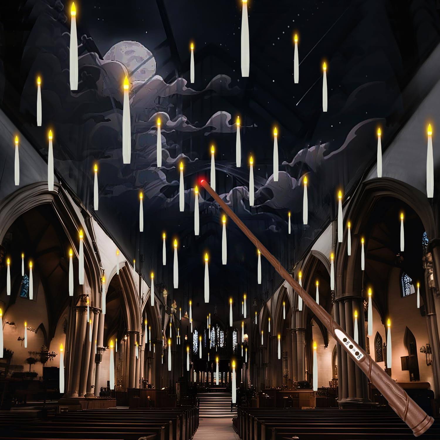 WUSLOVE Floating Candles with Wand, Christmas Decorations Magic Hanging Candles, 20 Flameless Floating LED Candle with Wand Remote, Christmas Gift