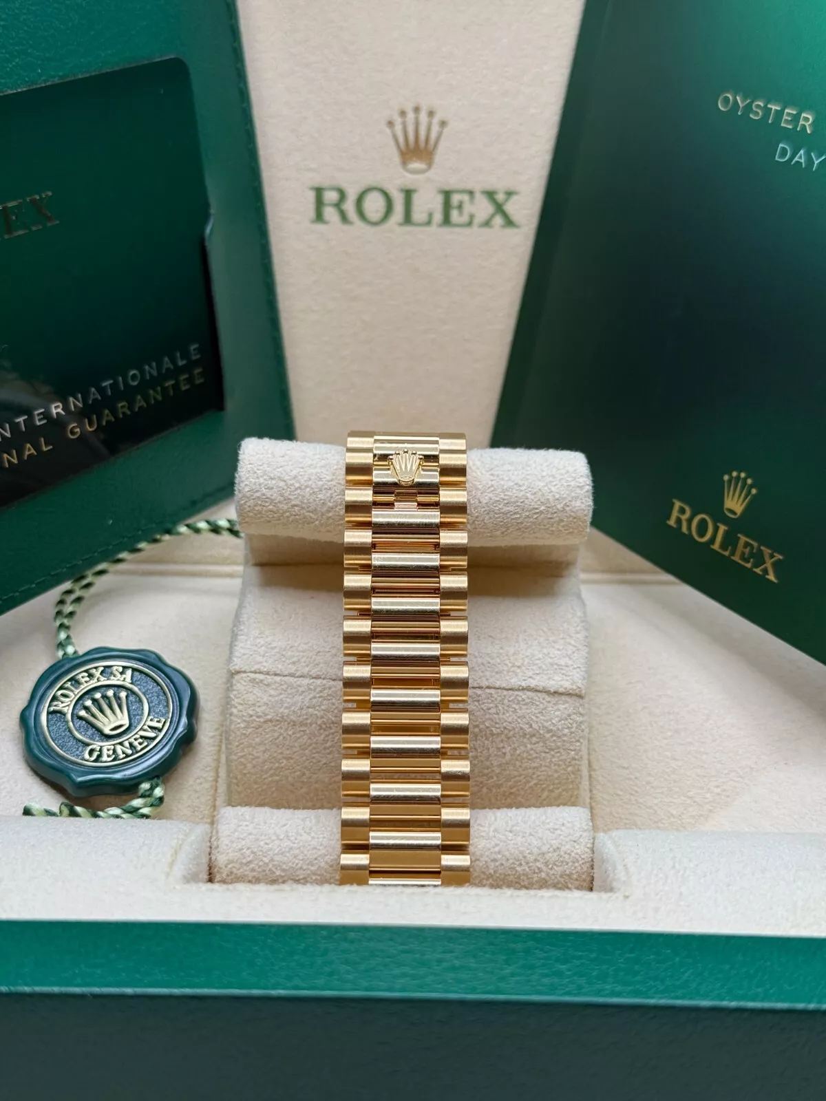 [Super Clone]RLX  Day-Date 36mm 128238-0045 Champagne Dial Yellow Gold President Bracelet Watch