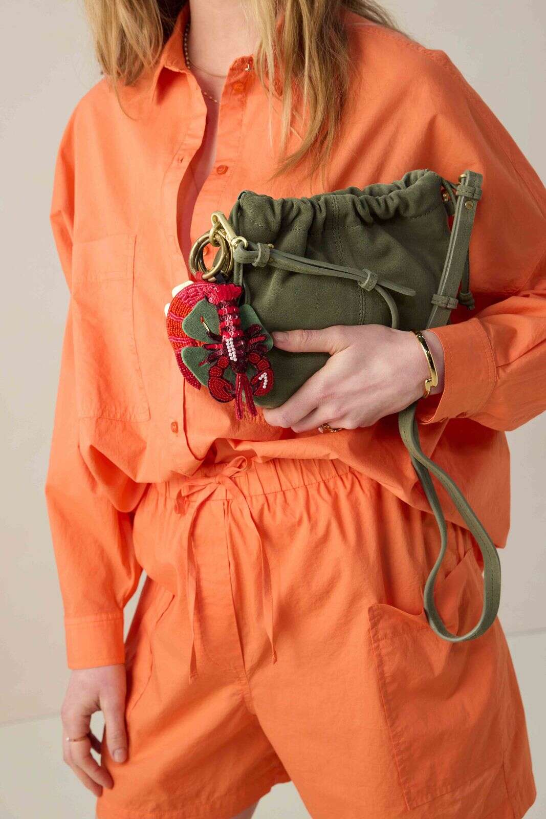 Groene bag charm met klavertjes
