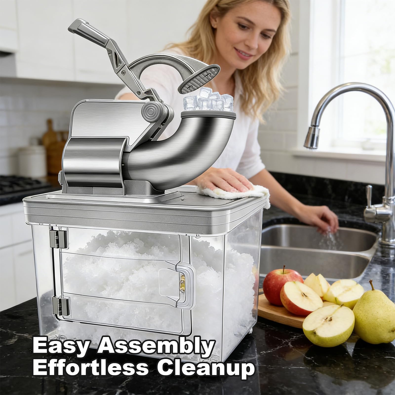 700lbs/h Snow Cone Machine Commercial Ice Shaver Dual Blade Stainless Steel | Snow cone maker,Ice shaver machine,Dual blade system,1450 RPM high-speed,40L side-access bin,Restaurant/Bar/Cafe/Bubble tea