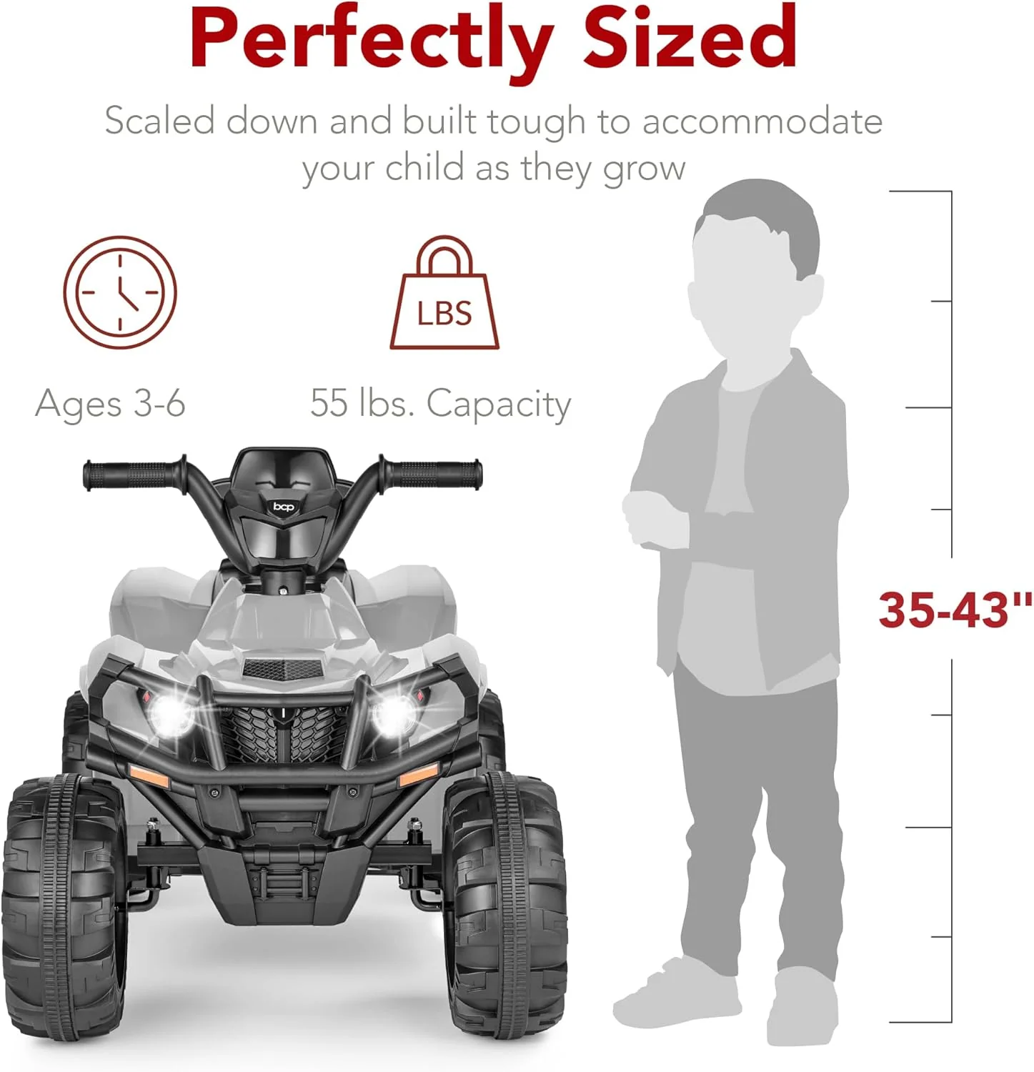 Quad électrique 12 V pour enfants Best Choice Products, véhicule tout-terrain à 4 roues avec audio Bluetooth, vitesse maximale de 3,9 km/h, pneus à crampons, phares LED et radio.