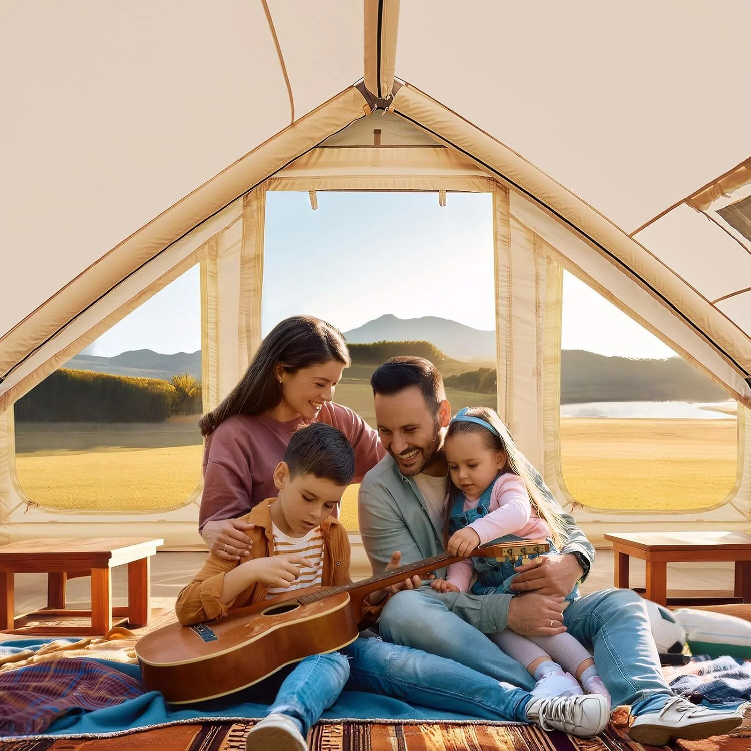 NAIZEA Inflatable Tent Air Glamping Tents 6person Cabin Tent&Mesh&Chimney Window