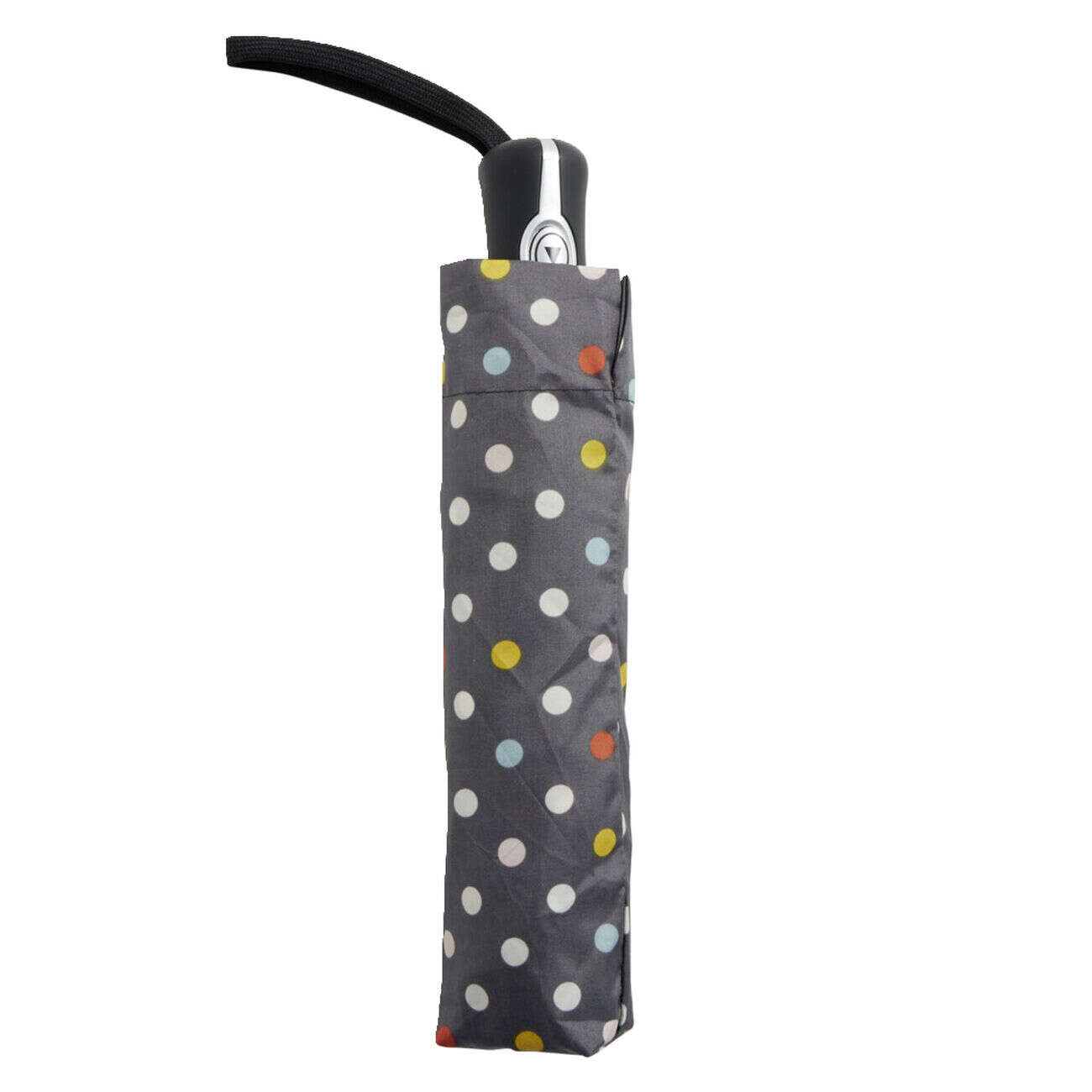 Parapluie pliable automatique uni gris et pois couleur L24cm