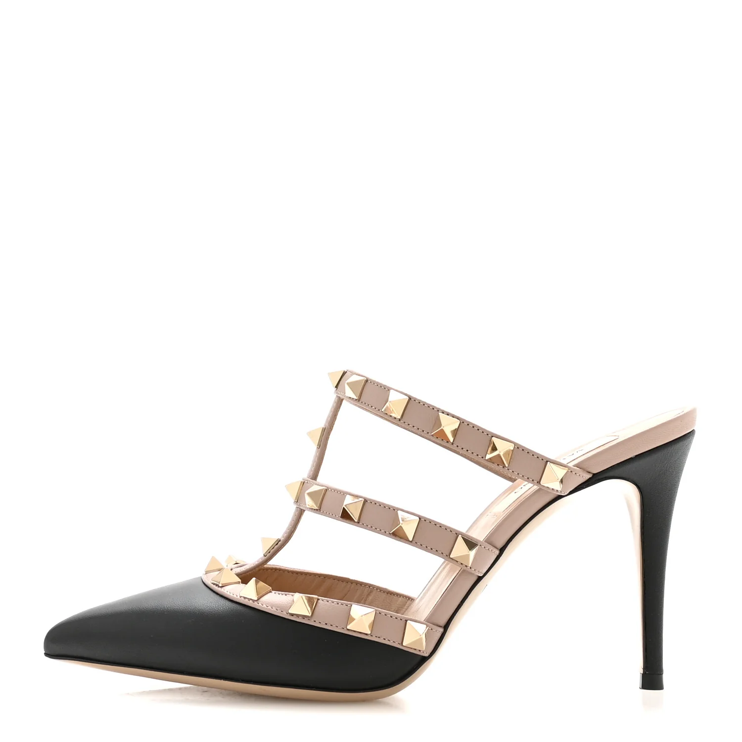 Nappa Rockstud 90mm Cage Mules 36 Black Poudre