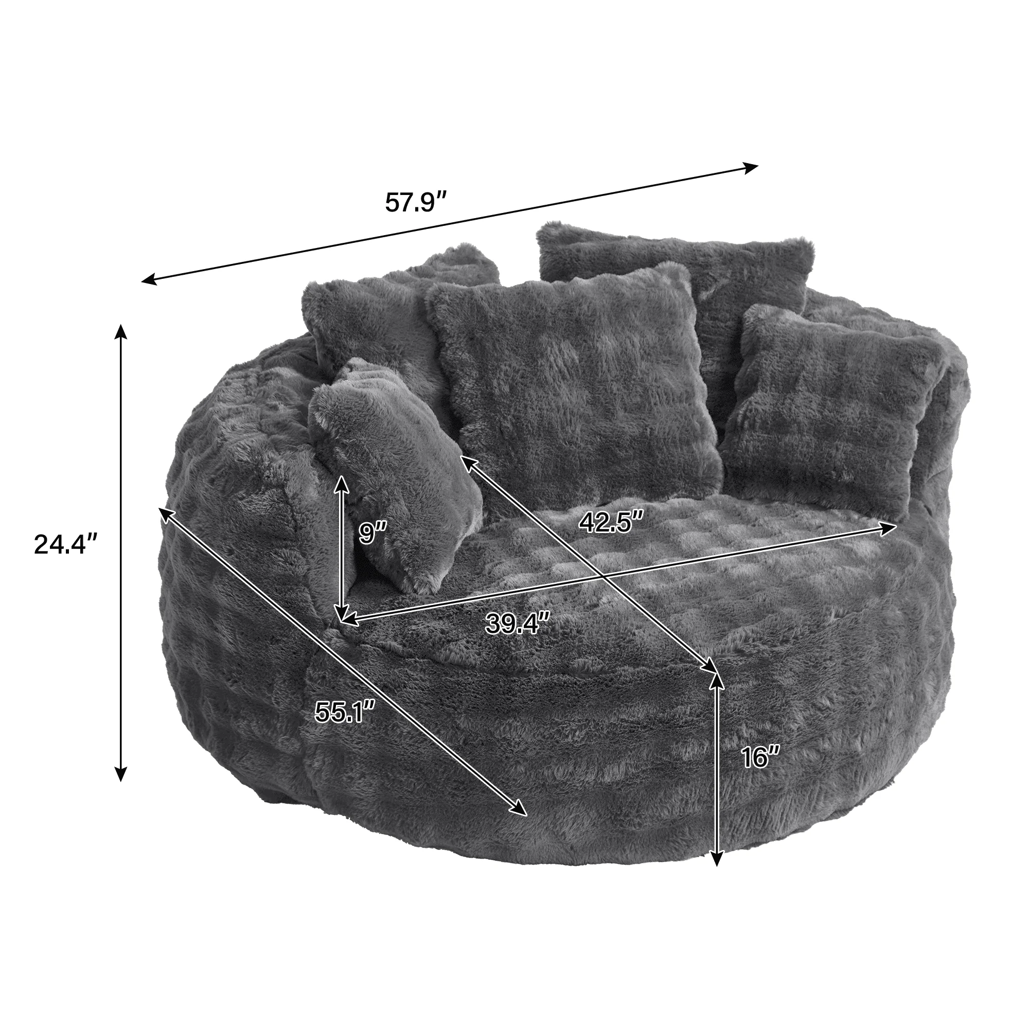 58'' Oversized Chaise Lounge Chair Indoor,Thickened Backrest Sleeper Sofa Couch with Soft Pillows for Living Room, Gray(Grey/55.1"D Accent Chair) - Image 4