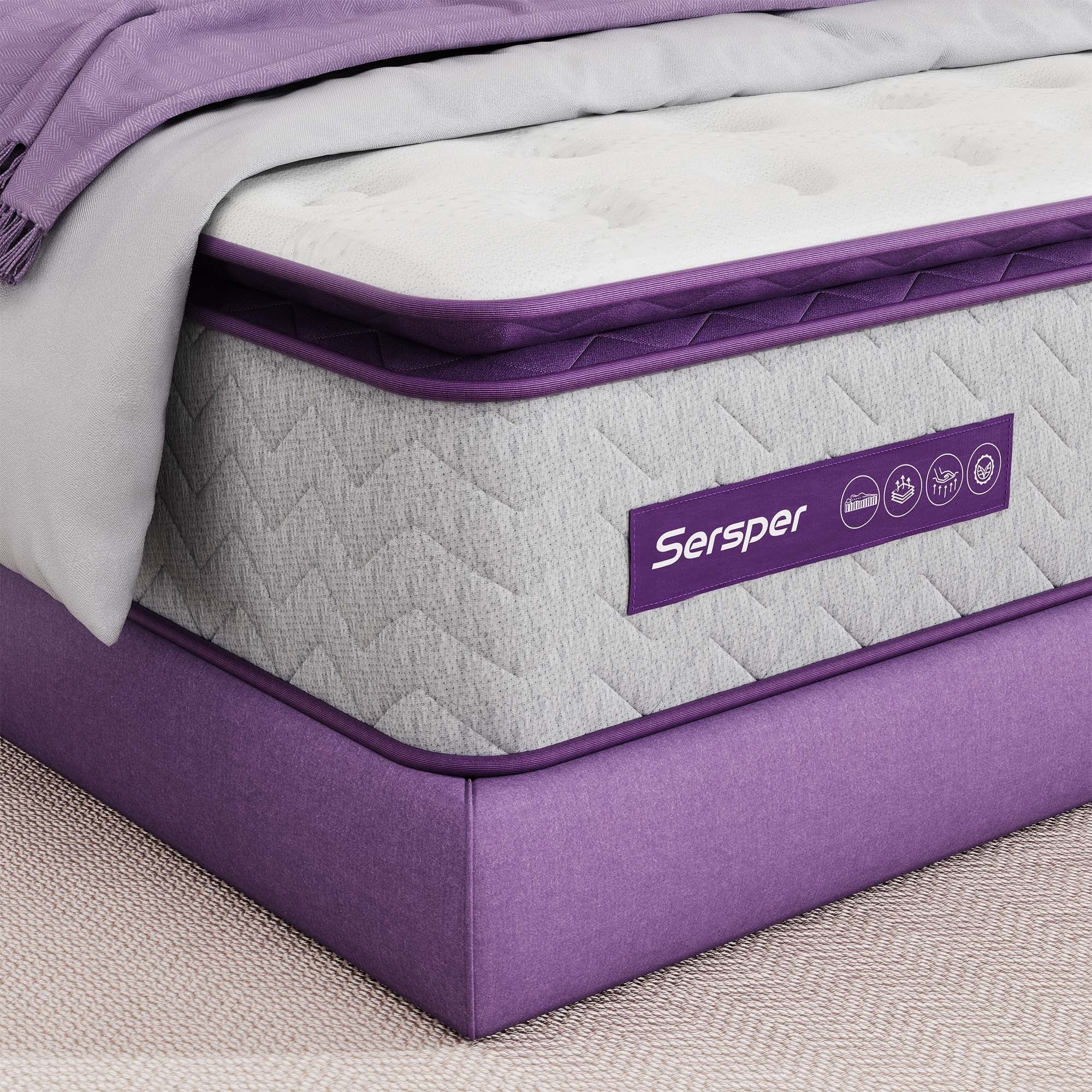 Twin Size Mattress, Serweet 10 in 5 - Zone Pocket Innersprings Pillow Top Mattress, Fiberglass - Free with Certipur - US Certified Memory Foam, Plush Yet Supportive
