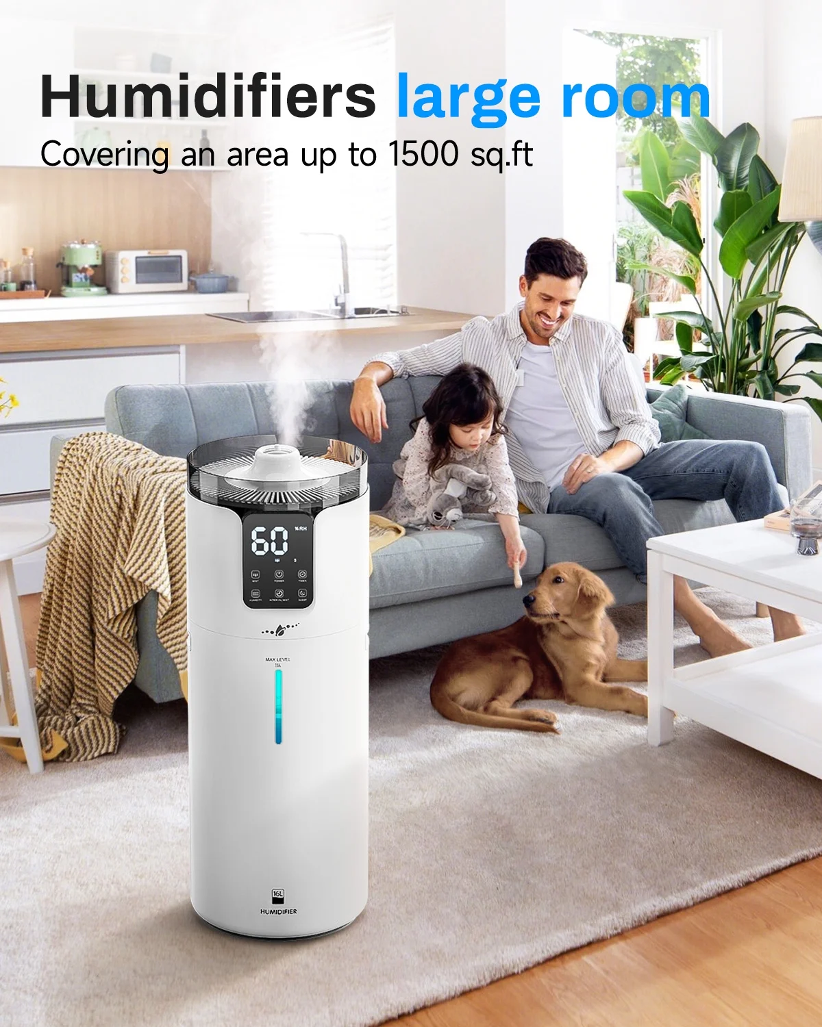 Whole House Humidifier for home, 16L/4.2Gal, 1500 sq.ft., Ultrasonic Cool Mist Humidifier for Room, White - Image 6