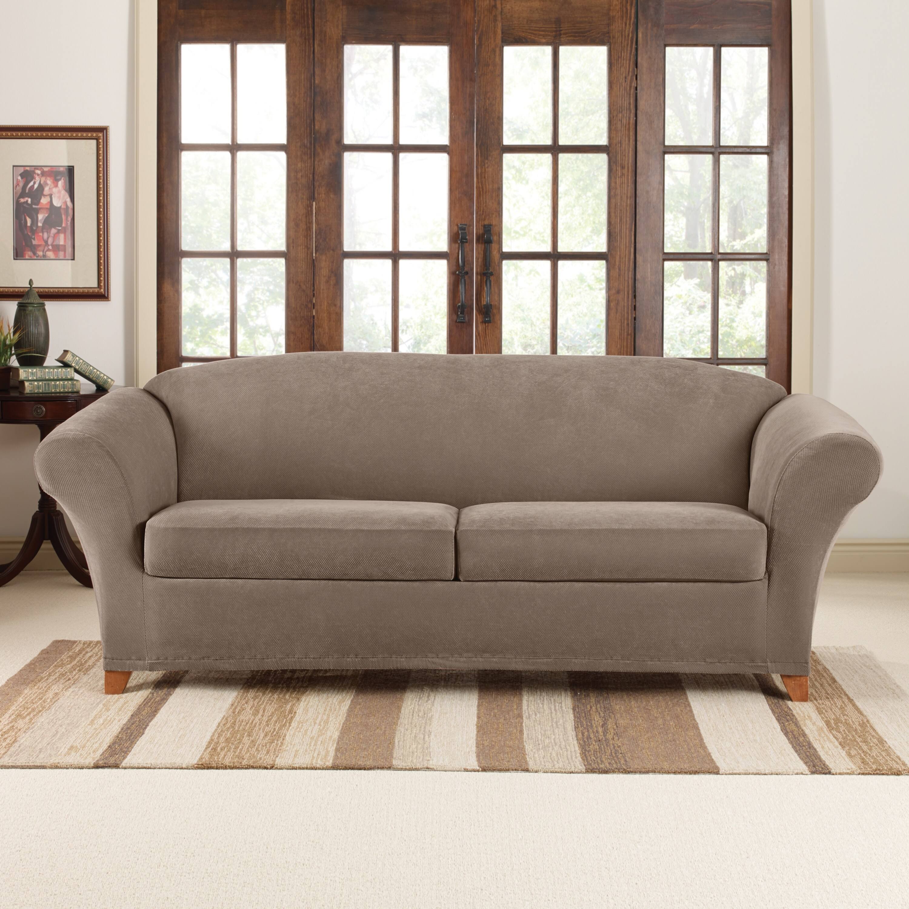 Sure Fit Stretch Pique 2 Cushion Sofa Slipcover - Taupe