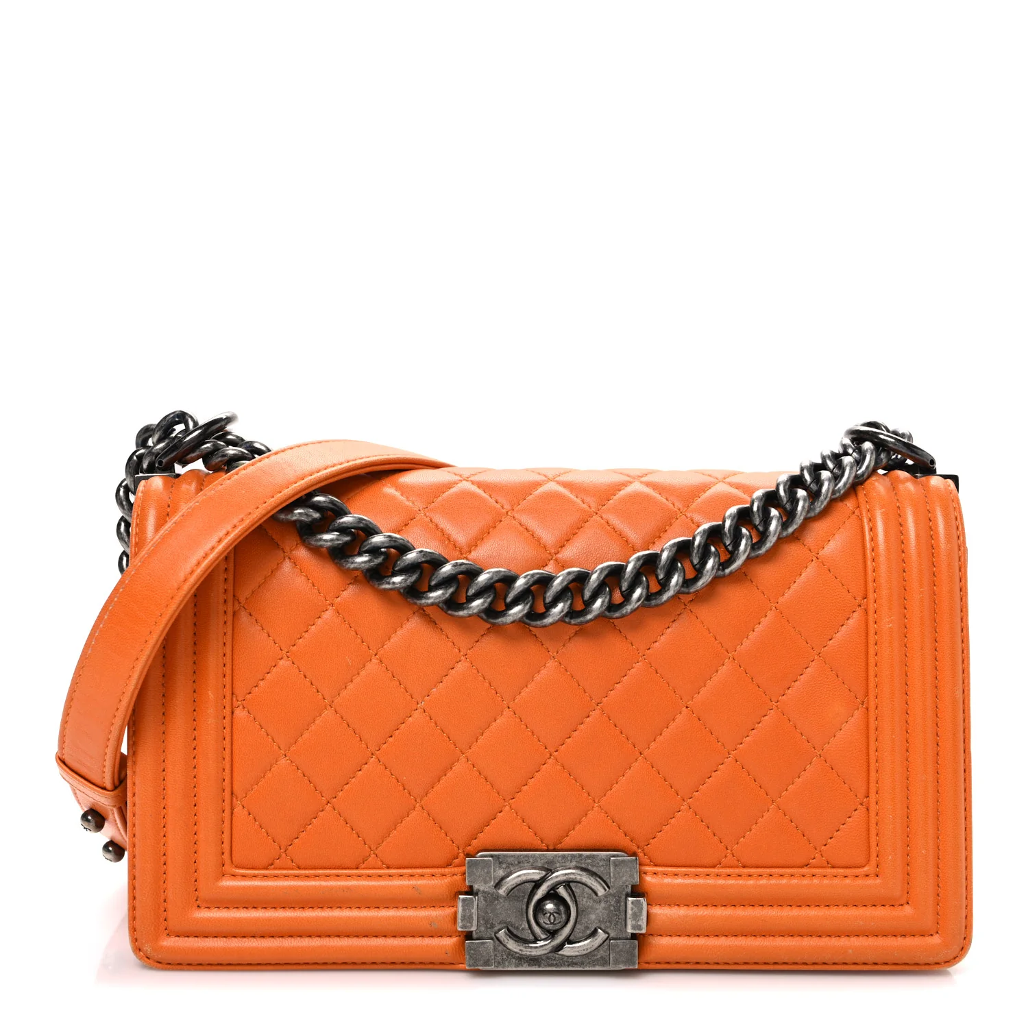 Lambskin Quilted Medium Boy Flap Orange