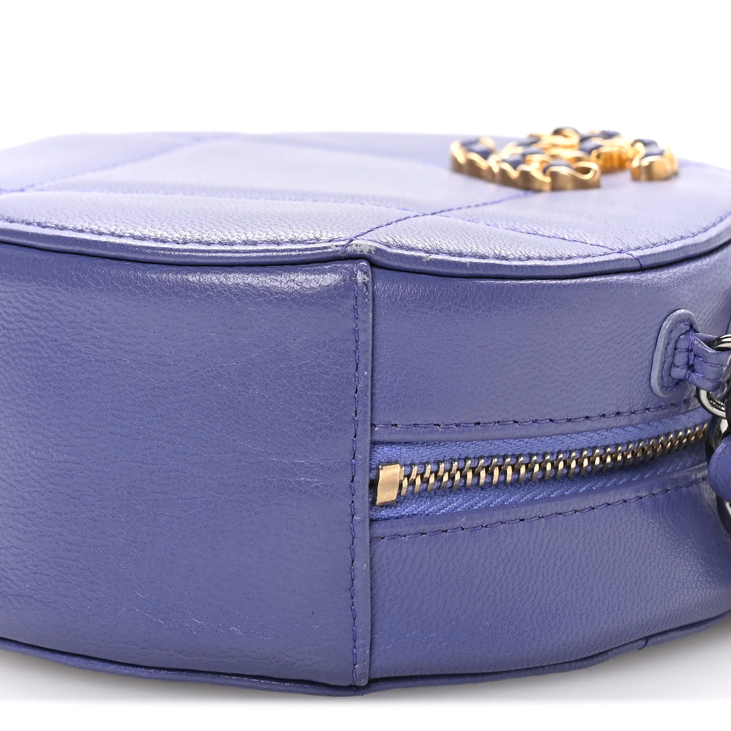 Lambskin Quilted Chanel 19 Round Clutch With Chain Purple
