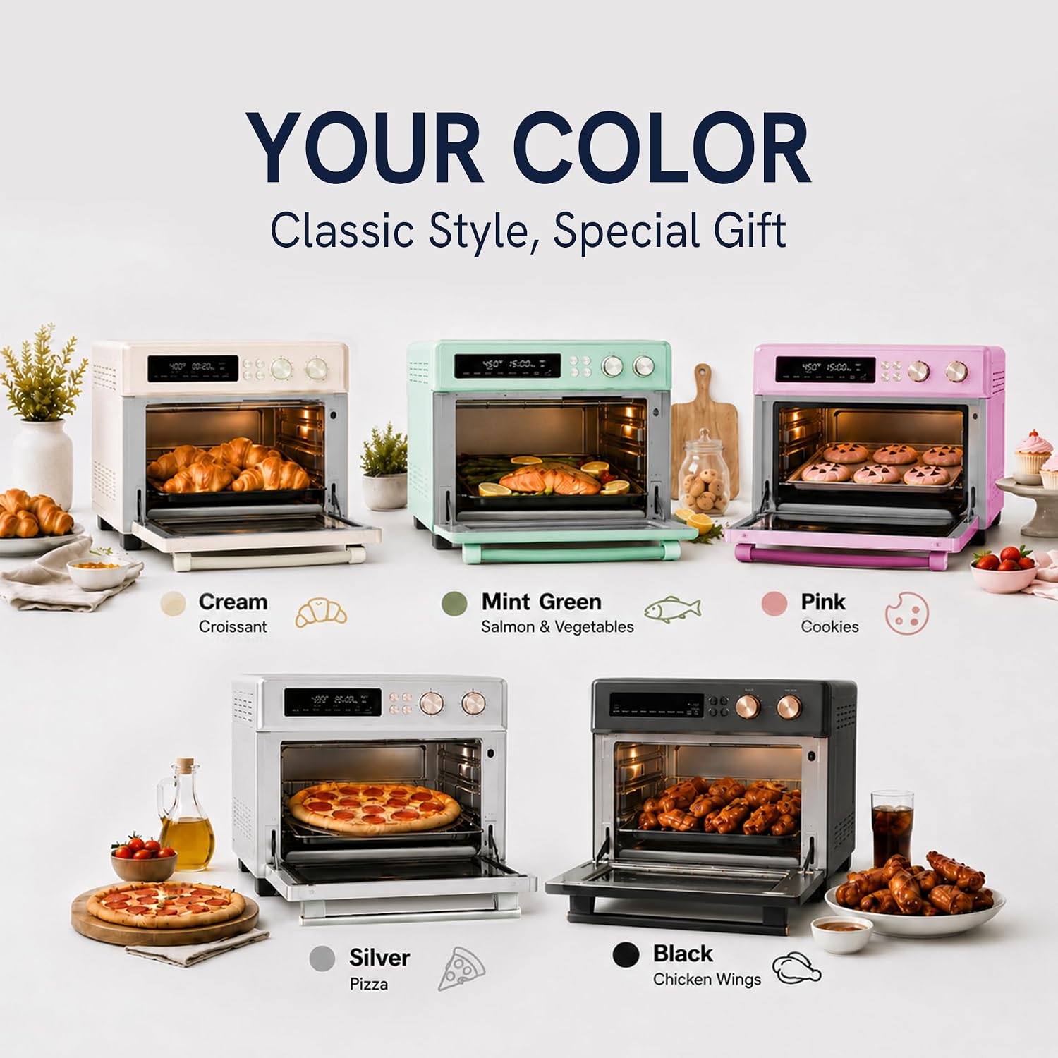 VAL CUCINA Infrared Heating 26.3 QT Air Fryer Toaster Oven, Large Countertop Convection Oven 10-in-1 Combo, 6-Slice Toast, Enamel Baking Pan Easy to Clean with Recipe Book, Brushed Stainless Steel Finish