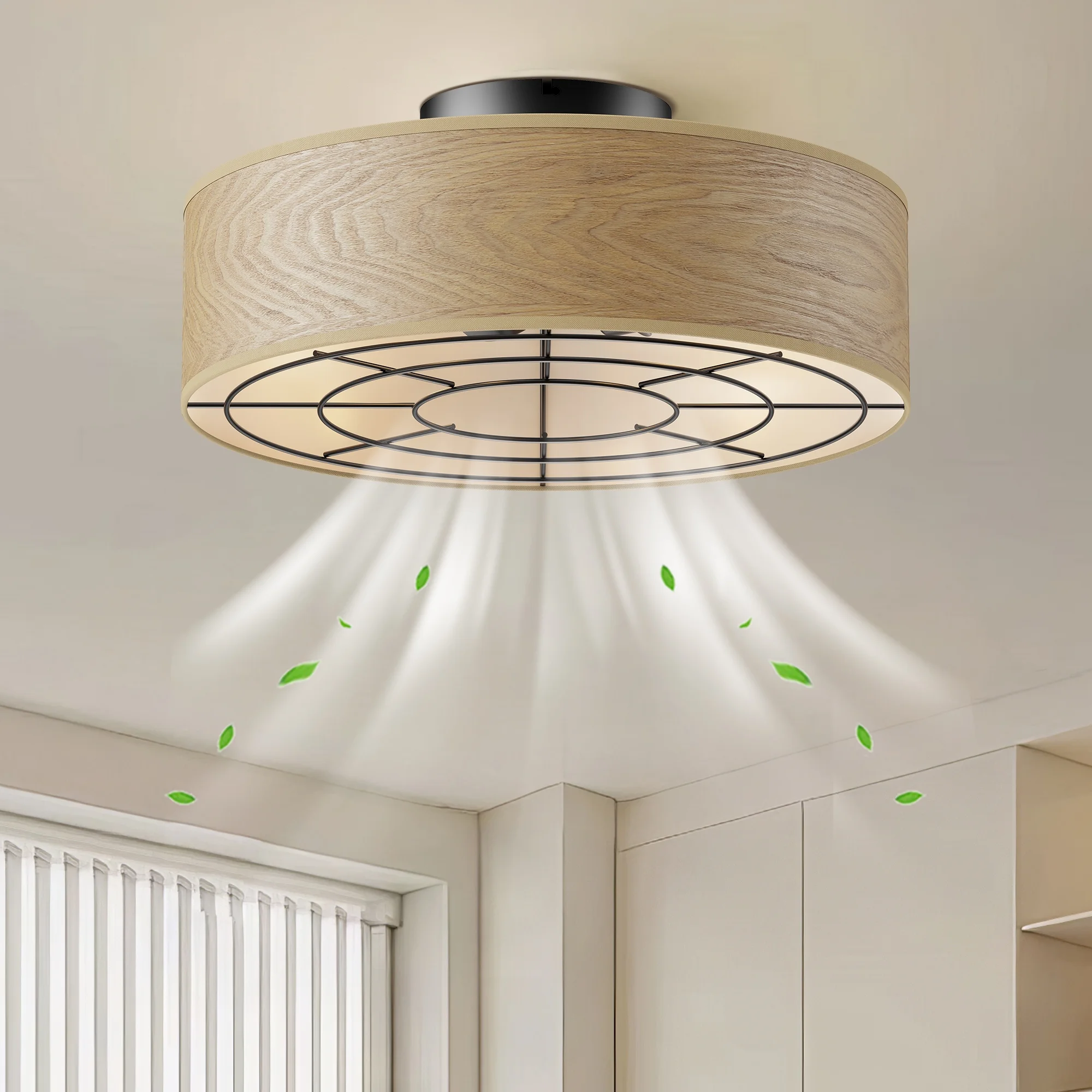 19.9" Ceiling Fan with 4 LED Bulbs Remote Control, Beige Farmhouse Rustic Style Indoor Ceiling Fan for Home & Kitchen