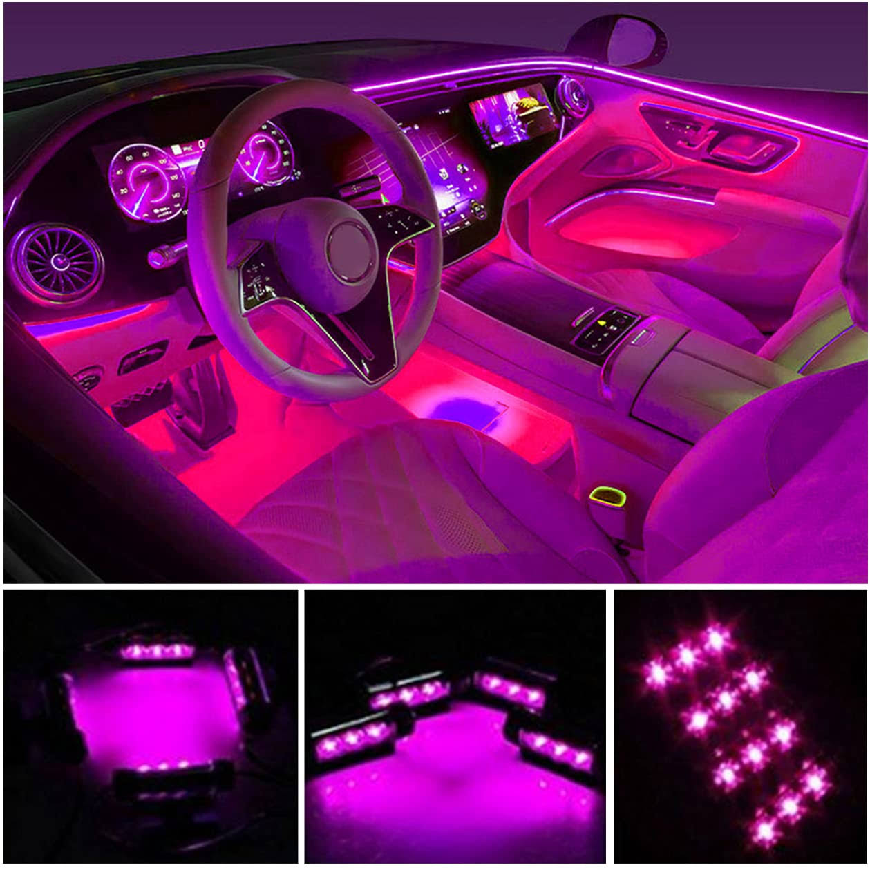 Car LED Strip Light, EJ's Super Car 4pcs 36 LED Car Interior Lights Under Dash Lighting Waterproof Kit,Atmosphere Neon Lights Strip for Car,DC 12V