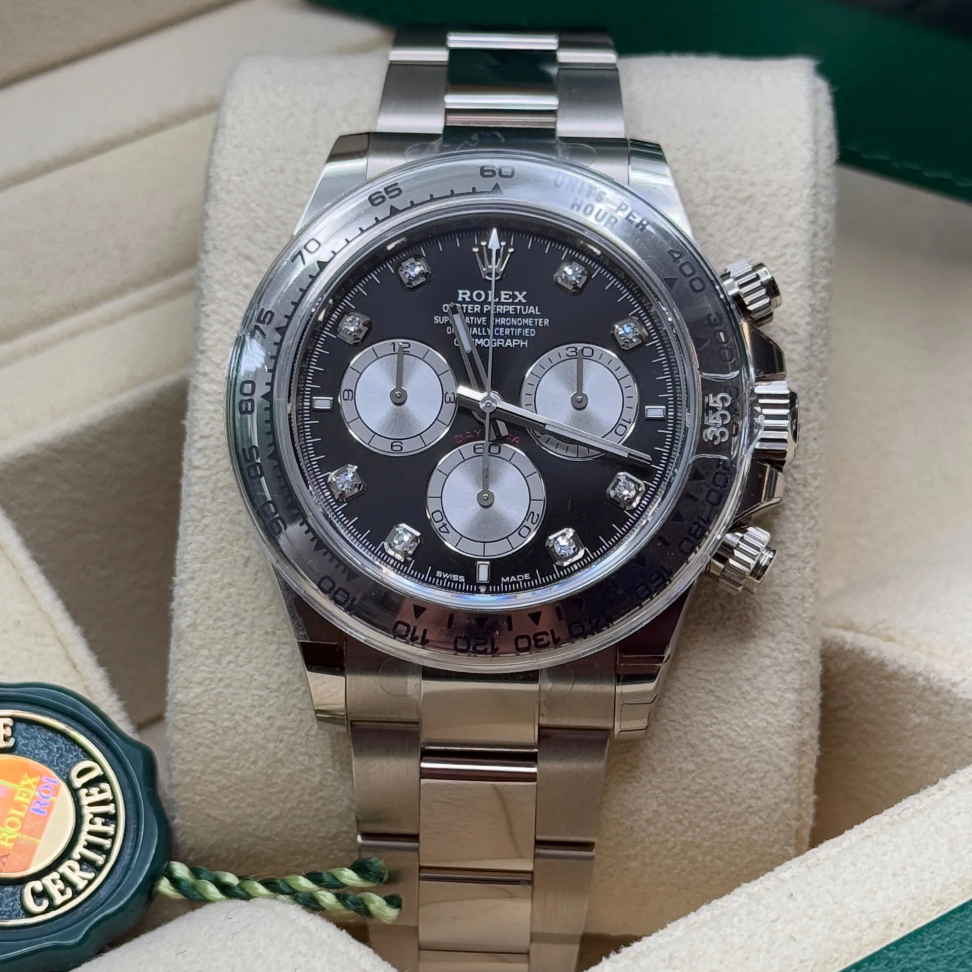 [Super Clone]Rolex Daytona White Gold / Black/ Diamond-Set /Oyster  m126509-0002