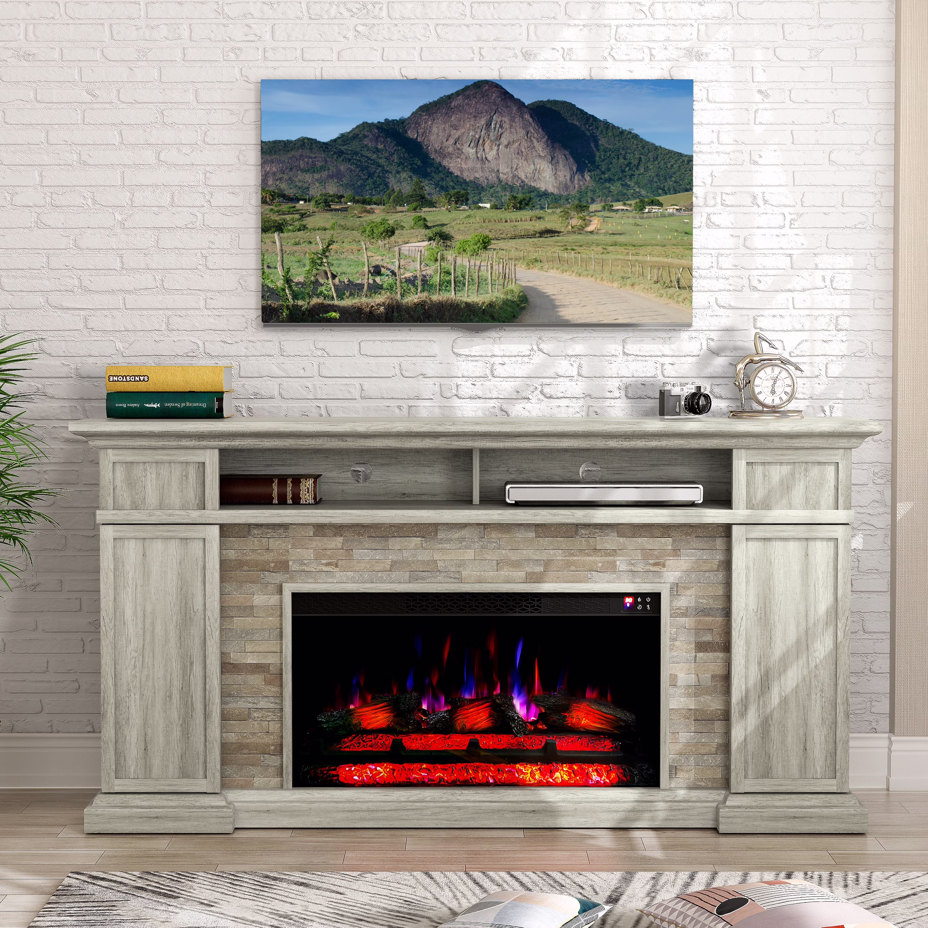 FESTIVO 70" Extra-Wide Freestanding Electric Fireplace - Dark Brown(Dark Brown)