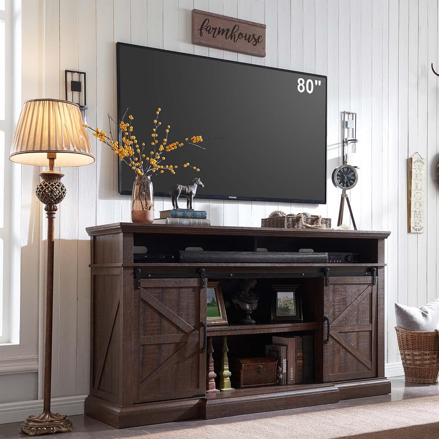 Farmhouse TV Stand for 80 Inch TVs, 37.4