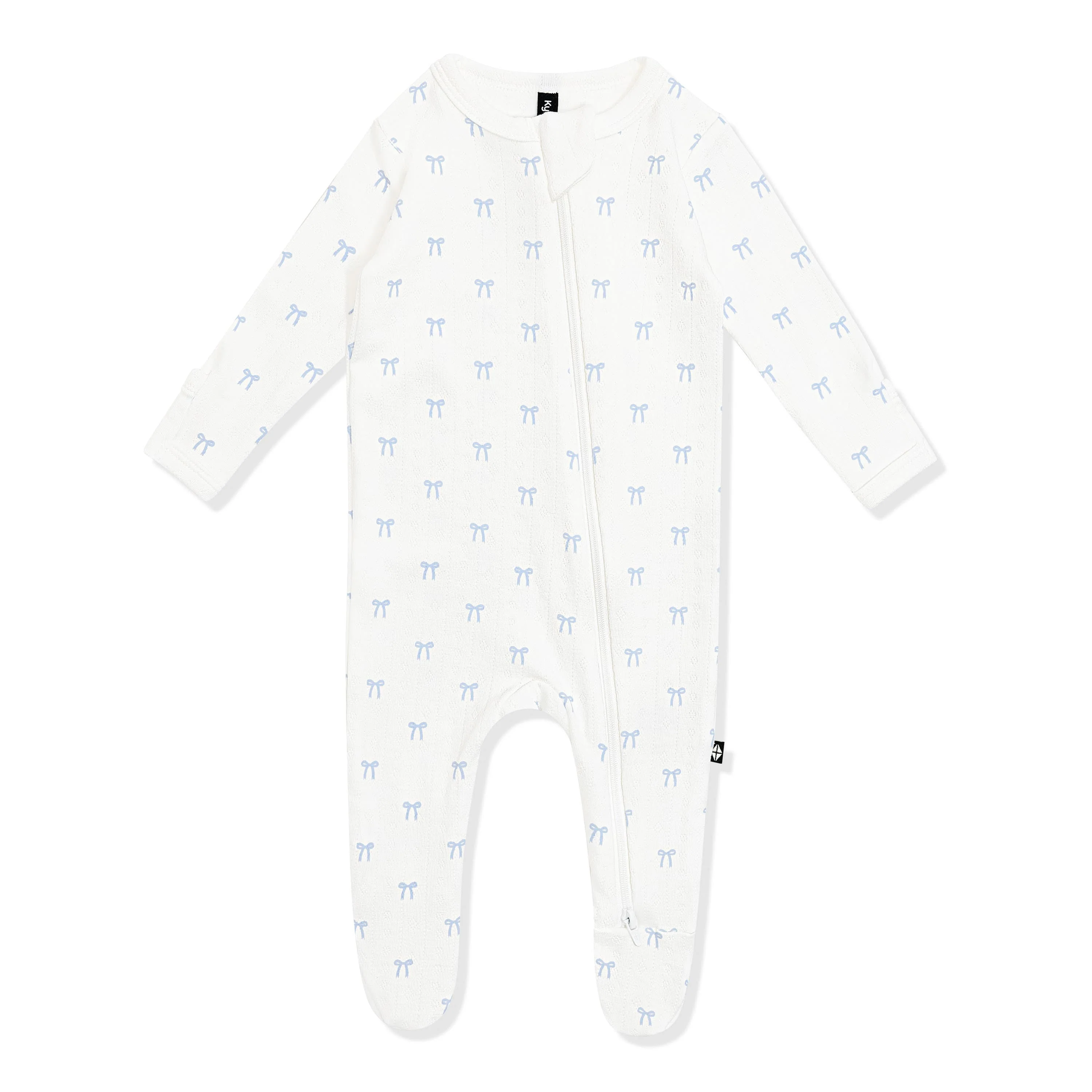 Pointelle Zippered Footie in Sweet Blue Bow