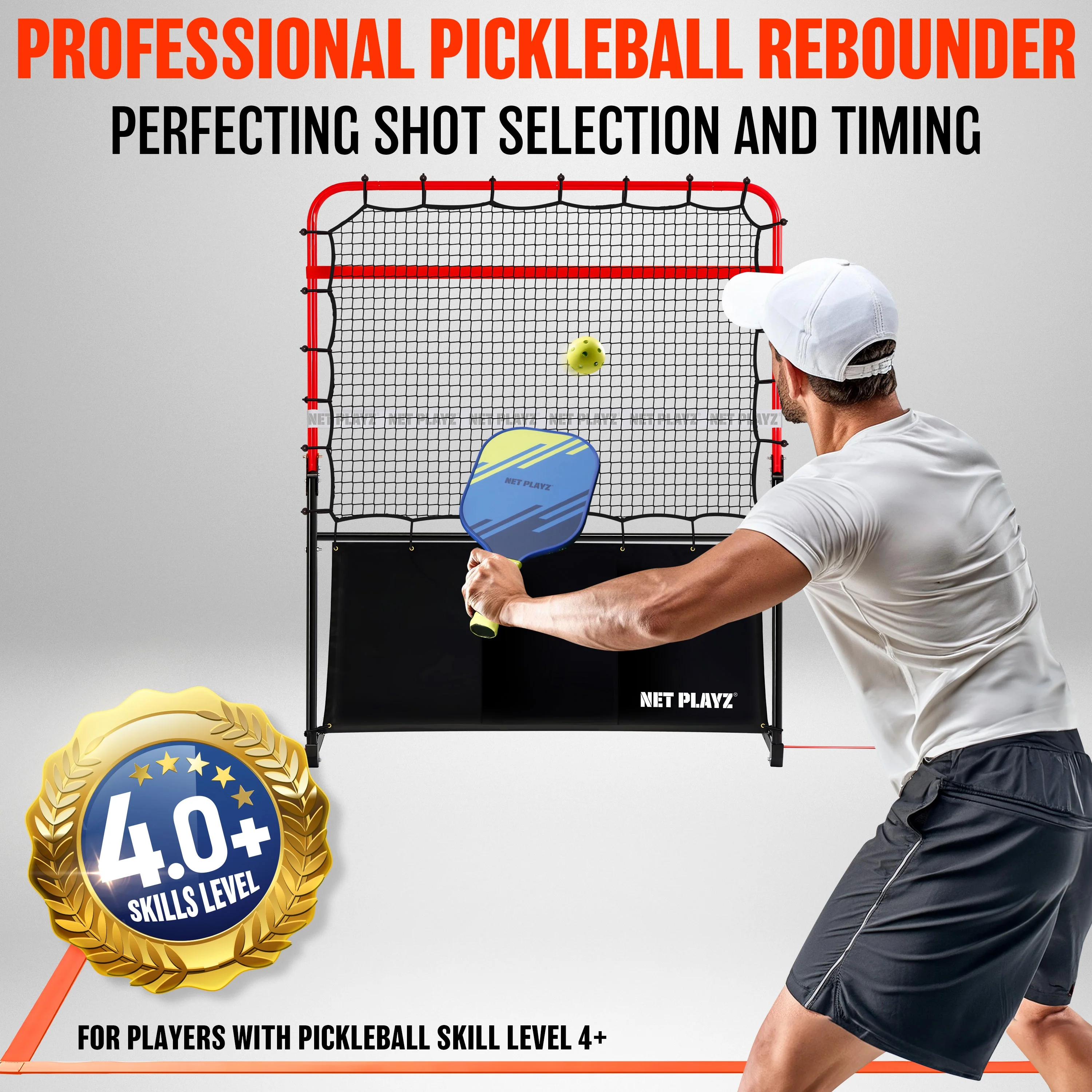 4ft Portable Pickleball Rebounder Training Aid for Pro Player Level 4.0+, Adjustable Angle Easy Setup & Storage - Perfect Your Forehands Backhands Dinks Volleys Accuracy Coordination Kitchen Control