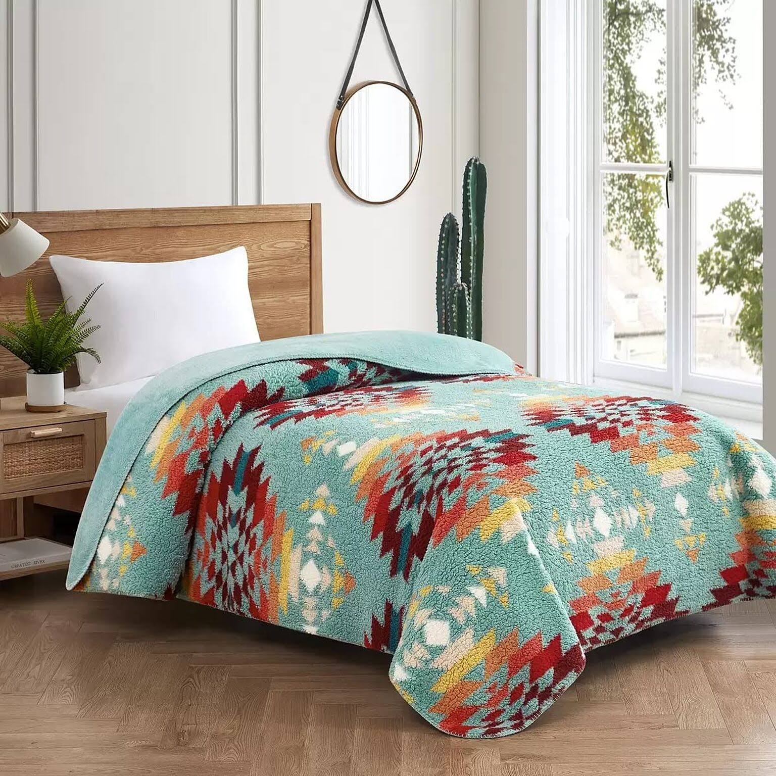 Pendleton Sherpa Fleece Twin Blanket Legend Lake Aqua 66 in x 92 in Reversible