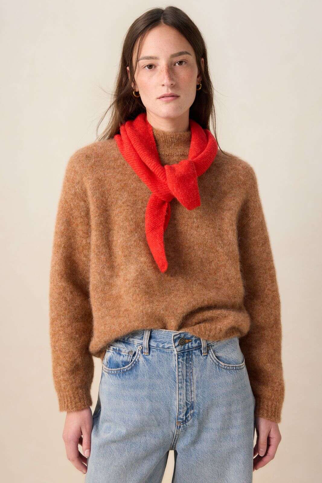 Rode gebreide bandana sjaal